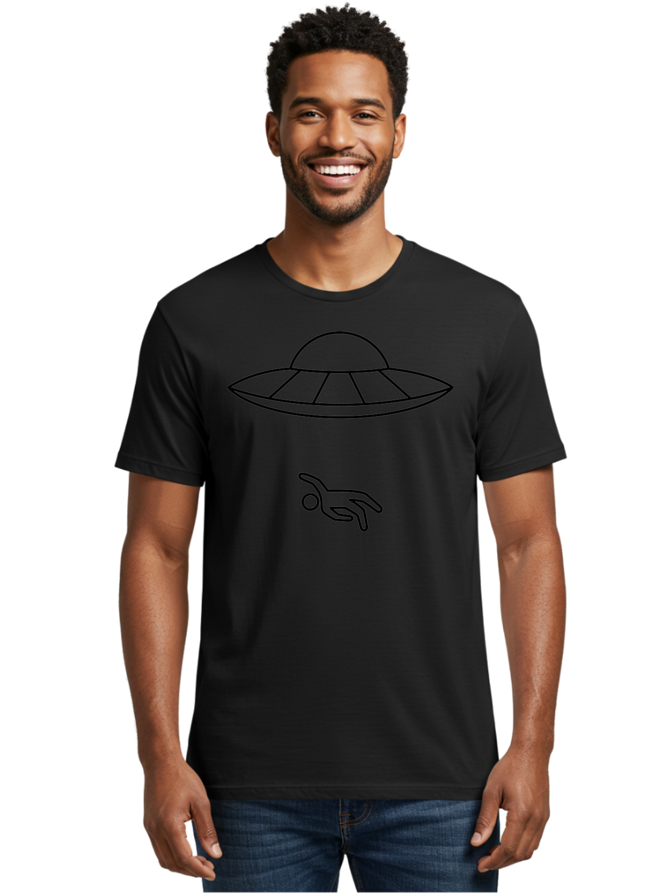 Ufo Men'S Graphic Tee, 100% Cotton, Comfortable Casual Summer Wear, Machine Washable, Ufo Sighting, Alien Encounter, Mysterious Hand, Black Outline, Simple Design, Pop Art Style, Modern Graphic, Minimalist Illustration, Outer Space, -  Aaa227 14