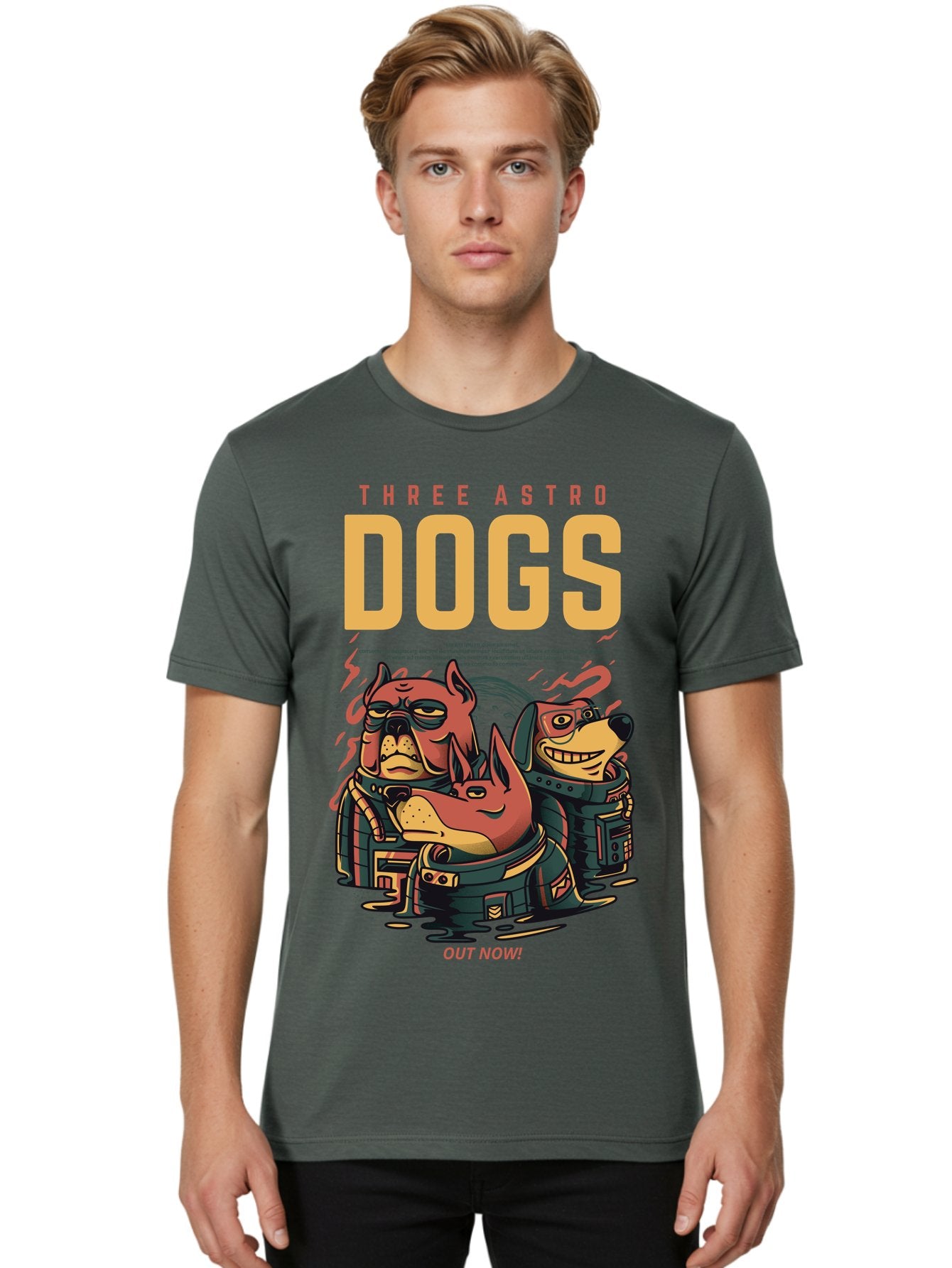 Three-Astronaut-Dogs Men'S Graphic Tee, 100% Cotton, Comfortable Casual Summer Wear, Machine Washable, Astronaut Dogs, Cartoon Characters, Space Adventure, Futuristic Artwork, Robotic Suits, Dog Illustrations, Retro-Futuristic Style, -  Aaa231 4