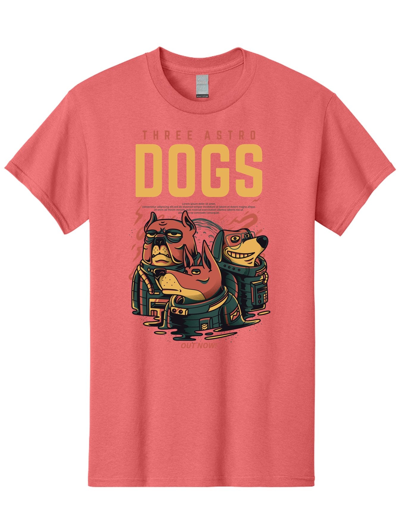 Three-Astronaut-Dogs Men'S Graphic Tee, 100% Cotton, Comfortable Casual Summer Wear, Machine Washable, Astronaut Dogs, Cartoon Characters, Space Adventure, Futuristic Artwork, Robotic Suits, Dog Illustrations, Retro-Futuristic Style, -  Aaa231 23