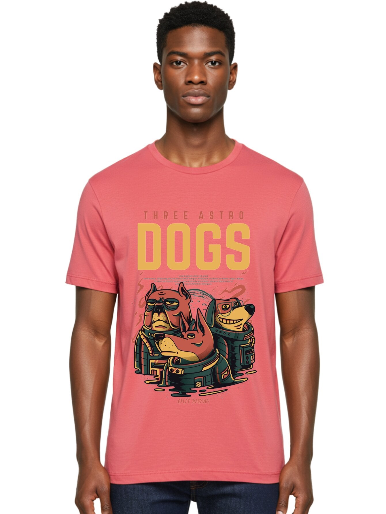 Three-Astronaut-Dogs Men'S Graphic Tee, 100% Cotton, Comfortable Casual Summer Wear, Machine Washable, Astronaut Dogs, Cartoon Characters, Space Adventure, Futuristic Artwork, Robotic Suits, Dog Illustrations, Retro-Futuristic Style, -  Aaa231 24