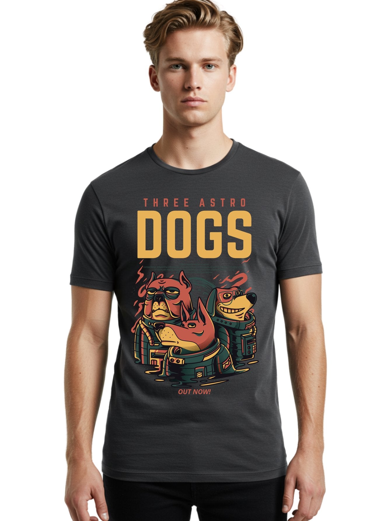 Three-Astronaut-Dogs Men'S Graphic Tee, 100% Cotton, Comfortable Casual Summer Wear, Machine Washable, Astronaut Dogs, Cartoon Characters, Space Adventure, Futuristic Artwork, Robotic Suits, Dog Illustrations, Retro-Futuristic Style, -  Aaa231 12