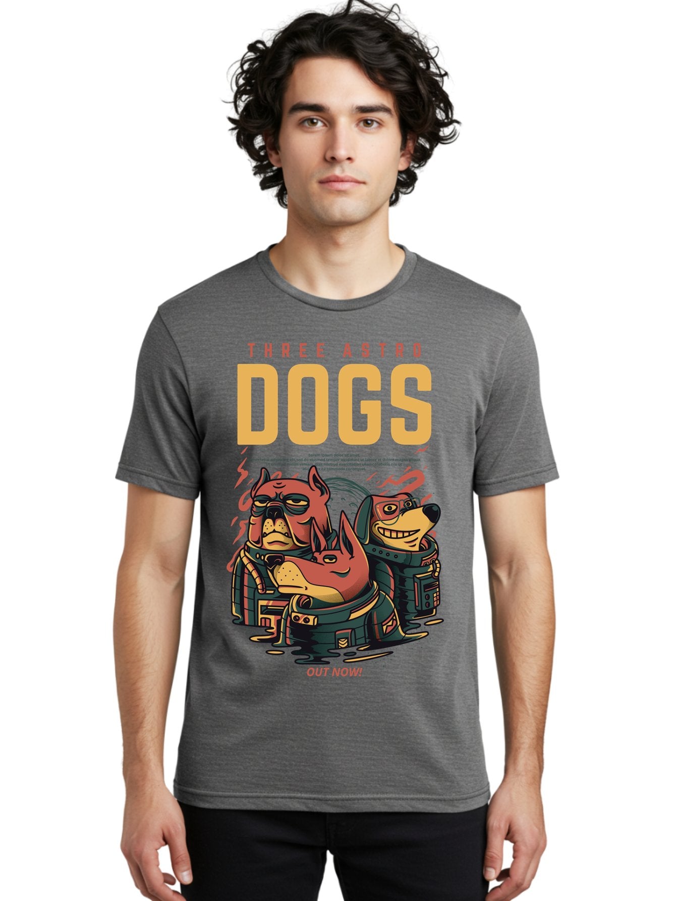 Three-Astronaut-Dogs Men'S Graphic Tee, 100% Cotton, Comfortable Casual Summer Wear, Machine Washable, Astronaut Dogs, Cartoon Characters, Space Adventure, Futuristic Artwork, Robotic Suits, Dog Illustrations, Retro-Futuristic Style, -  Aaa231 8