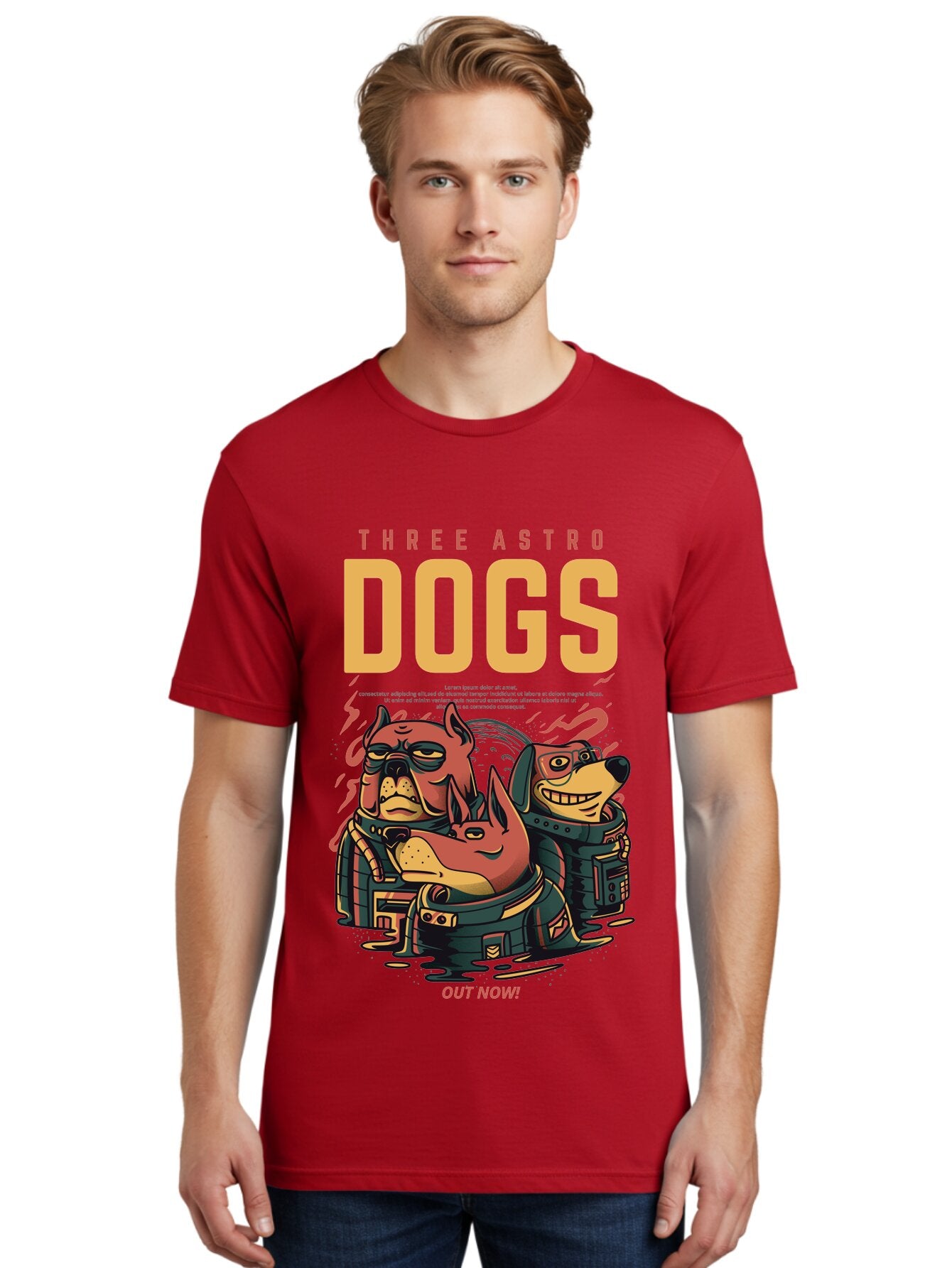 Three-Astronaut-Dogs Men'S Graphic Tee, 100% Cotton, Comfortable Casual Summer Wear, Machine Washable, Astronaut Dogs, Cartoon Characters, Space Adventure, Futuristic Artwork, Robotic Suits, Dog Illustrations, Retro-Futuristic Style, -  Aaa231 28