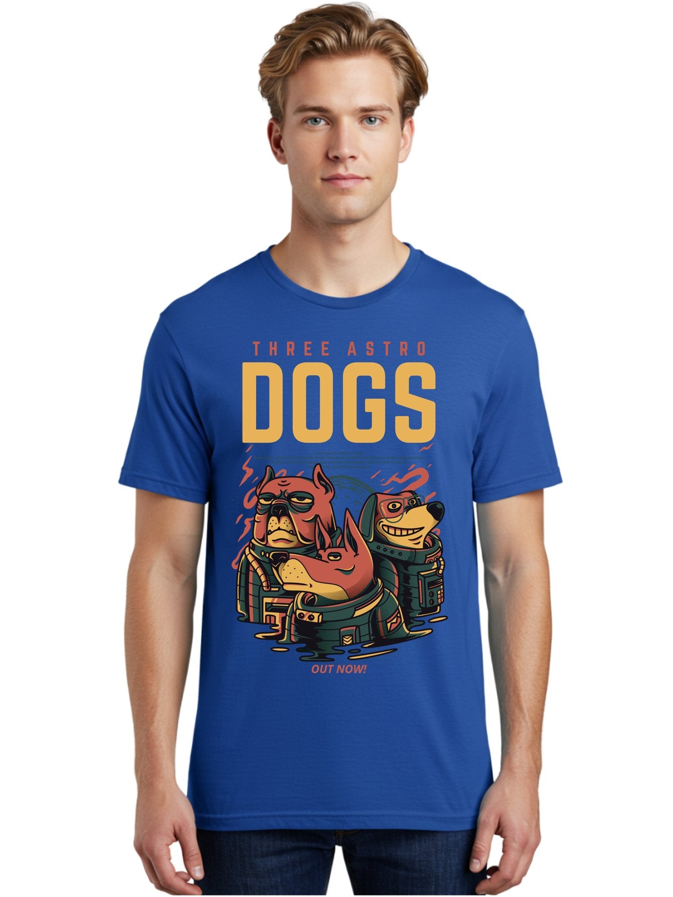 Three-Astronaut-Dogs Men'S Graphic Tee, 100% Cotton, Comfortable Casual Summer Wear, Machine Washable, Astronaut Dogs, Cartoon Characters, Space Adventure, Futuristic Artwork, Robotic Suits, Dog Illustrations, Retro-Futuristic Style, -  Aaa231 6