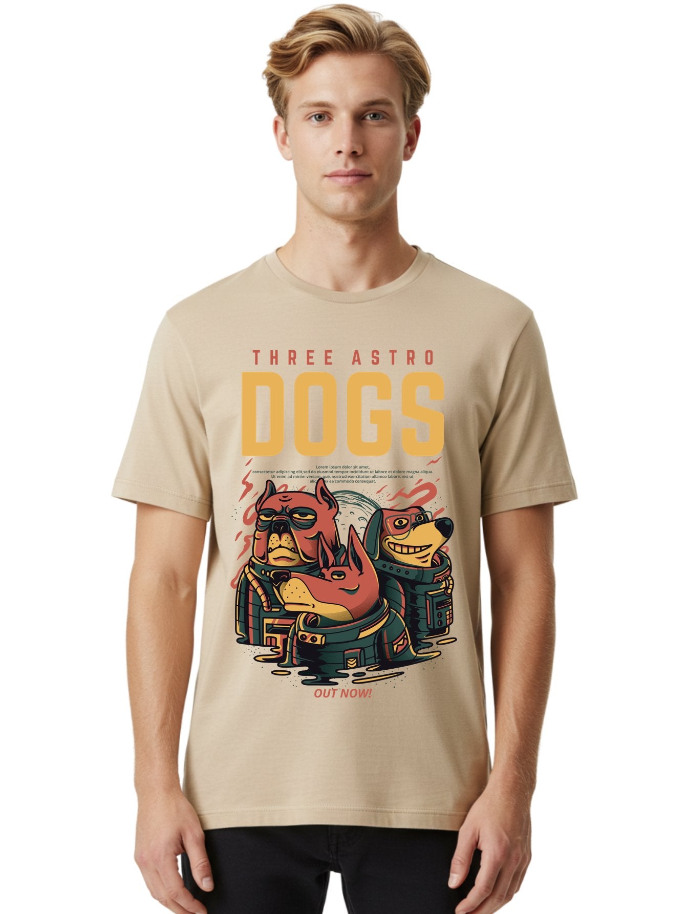 Three-Astronaut-Dogs Men'S Graphic Tee, 100% Cotton, Comfortable Casual Summer Wear, Machine Washable, Astronaut Dogs, Cartoon Characters, Space Adventure, Futuristic Artwork, Robotic Suits, Dog Illustrations, Retro-Futuristic Style, -  Aaa231 26