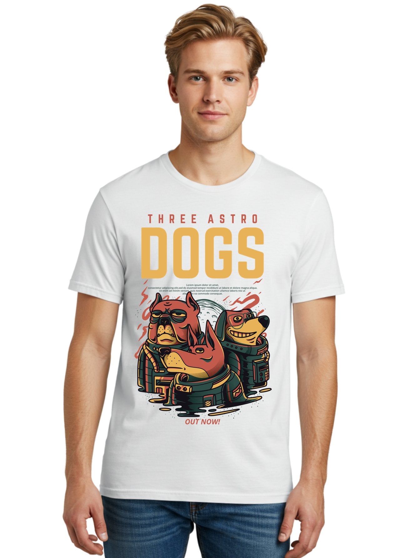 Three-Astronaut-Dogs Men'S Graphic Tee, 100% Cotton, Comfortable Casual Summer Wear, Machine Washable, Astronaut Dogs, Cartoon Characters, Space Adventure, Futuristic Artwork, Robotic Suits, Dog Illustrations, Retro-Futuristic Style, -  Aaa231 18