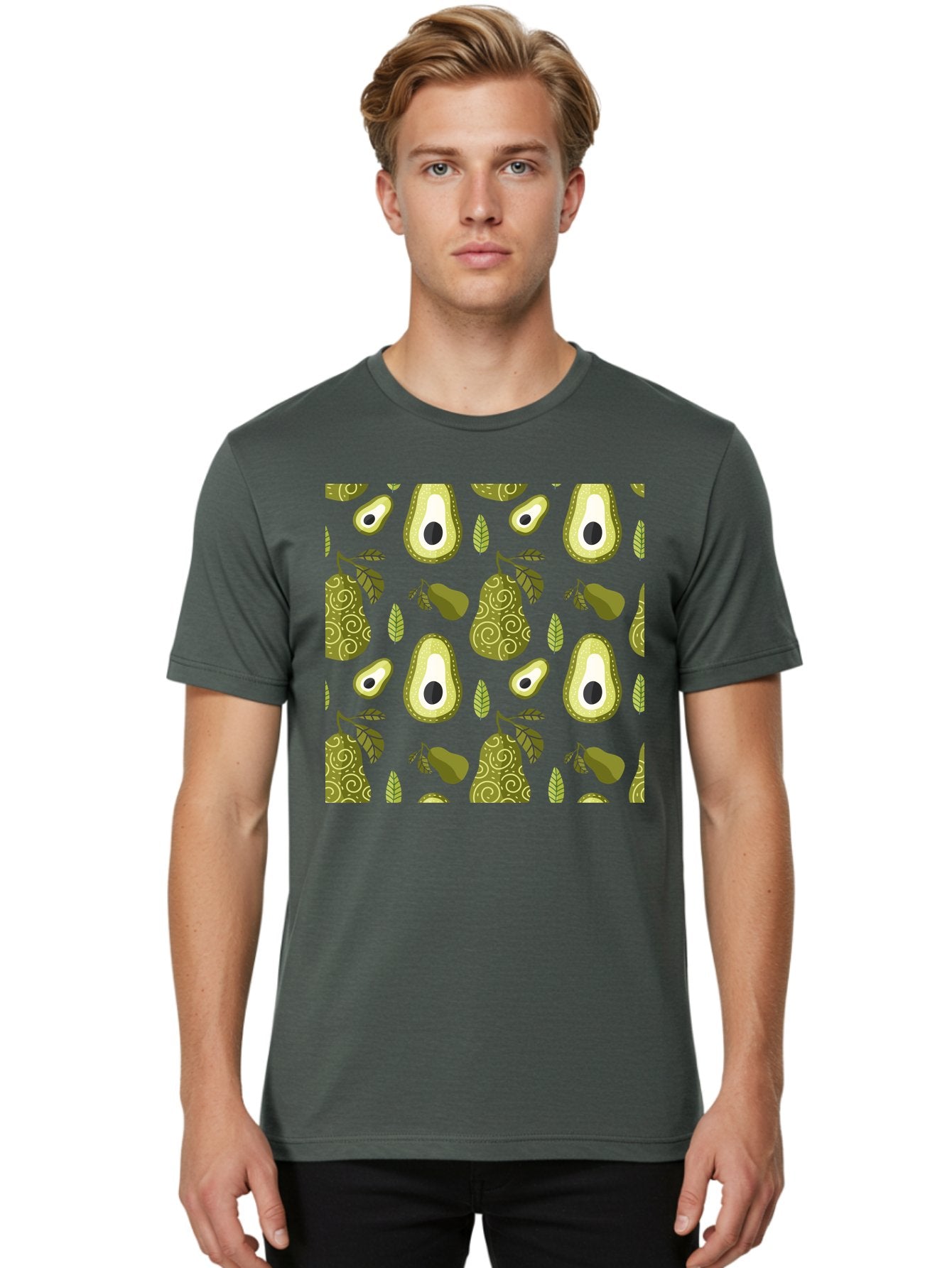 Avocado-Pattern Men'S Graphic Tee, 100% Cotton, Comfortable Casual Summer Wear, Machine Washable, Avocado Pattern, Half Avocados, Whole Avocados, Leaves, Swirls, Food Illustration, Healthy Eating, Organic Produce, Kitchen Decor, -  Aaa232 18