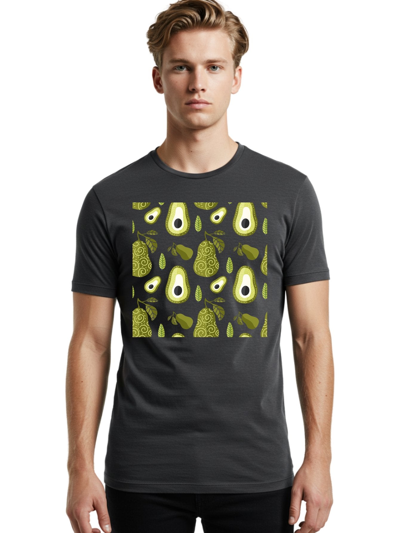 Avocado-Pattern Men'S Graphic Tee, 100% Cotton, Comfortable Casual Summer Wear, Machine Washable, Avocado Pattern, Half Avocados, Whole Avocados, Leaves, Swirls, Food Illustration, Healthy Eating, Organic Produce, Kitchen Decor, -  Aaa232 28