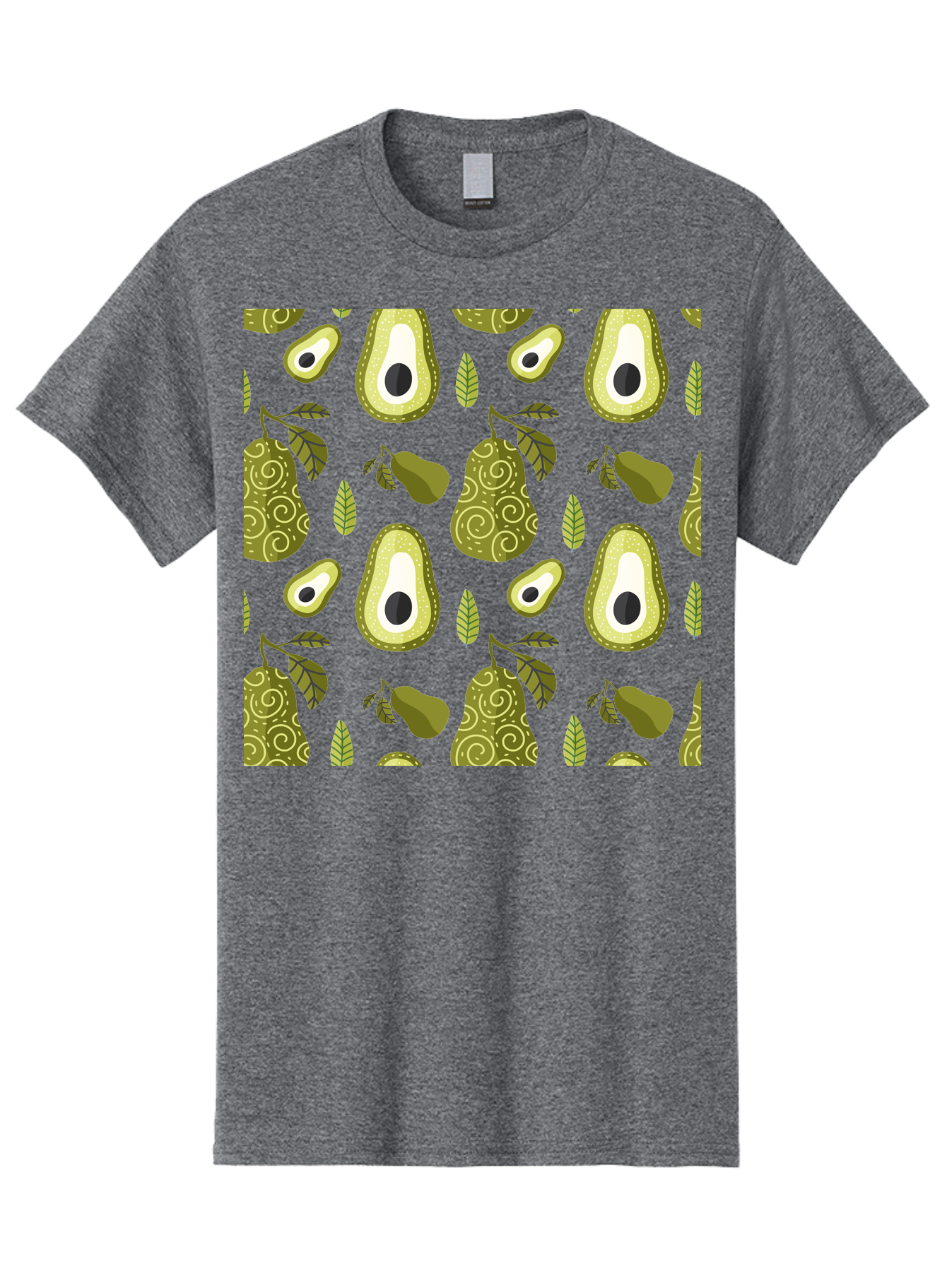Avocado-Pattern Men'S Graphic Tee, 100% Cotton, Comfortable Casual Summer Wear, Machine Washable, Avocado Pattern, Half Avocados, Whole Avocados, Leaves, Swirls, Food Illustration, Healthy Eating, Organic Produce, Kitchen Decor, -  Aaa232