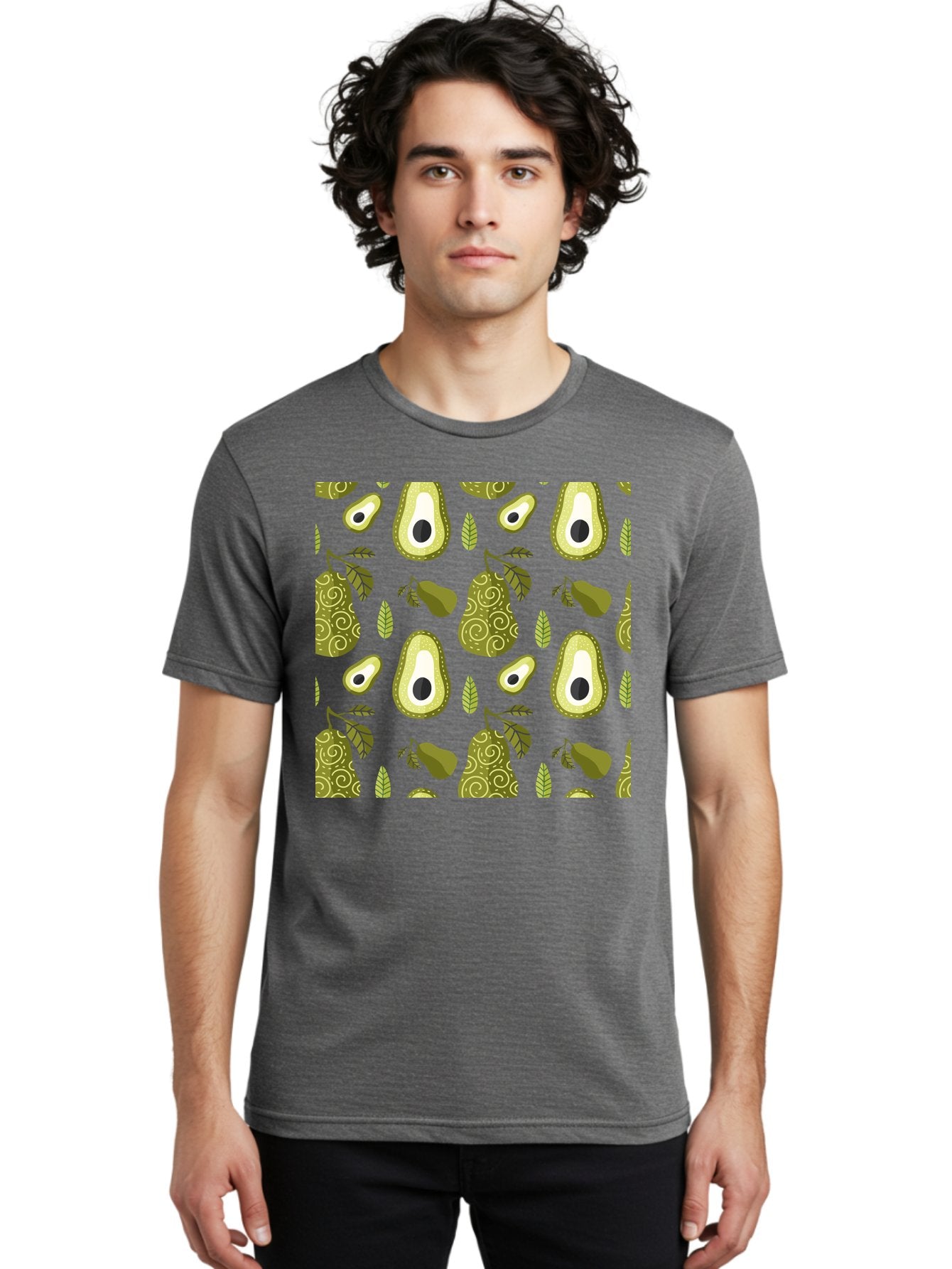 Avocado-Pattern Men'S Graphic Tee, 100% Cotton, Comfortable Casual Summer Wear, Machine Washable, Avocado Pattern, Half Avocados, Whole Avocados, Leaves, Swirls, Food Illustration, Healthy Eating, Organic Produce, Kitchen Decor, -  Aaa232 22
