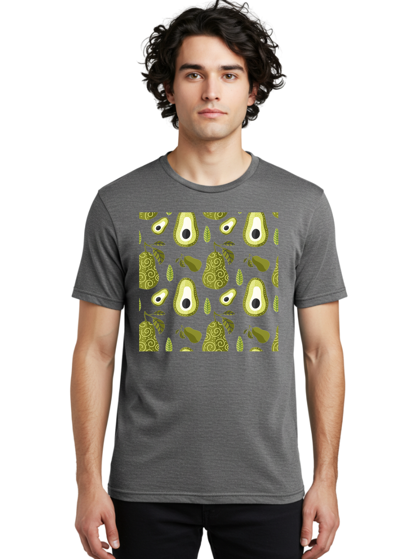 Avocado-Pattern Men'S Graphic Tee, 100% Cotton, Comfortable Casual Summer Wear, Machine Washable, Avocado Pattern, Half Avocados, Whole Avocados, Leaves, Swirls, Food Illustration, Healthy Eating, Organic Produce, Kitchen Decor, -  Aaa232