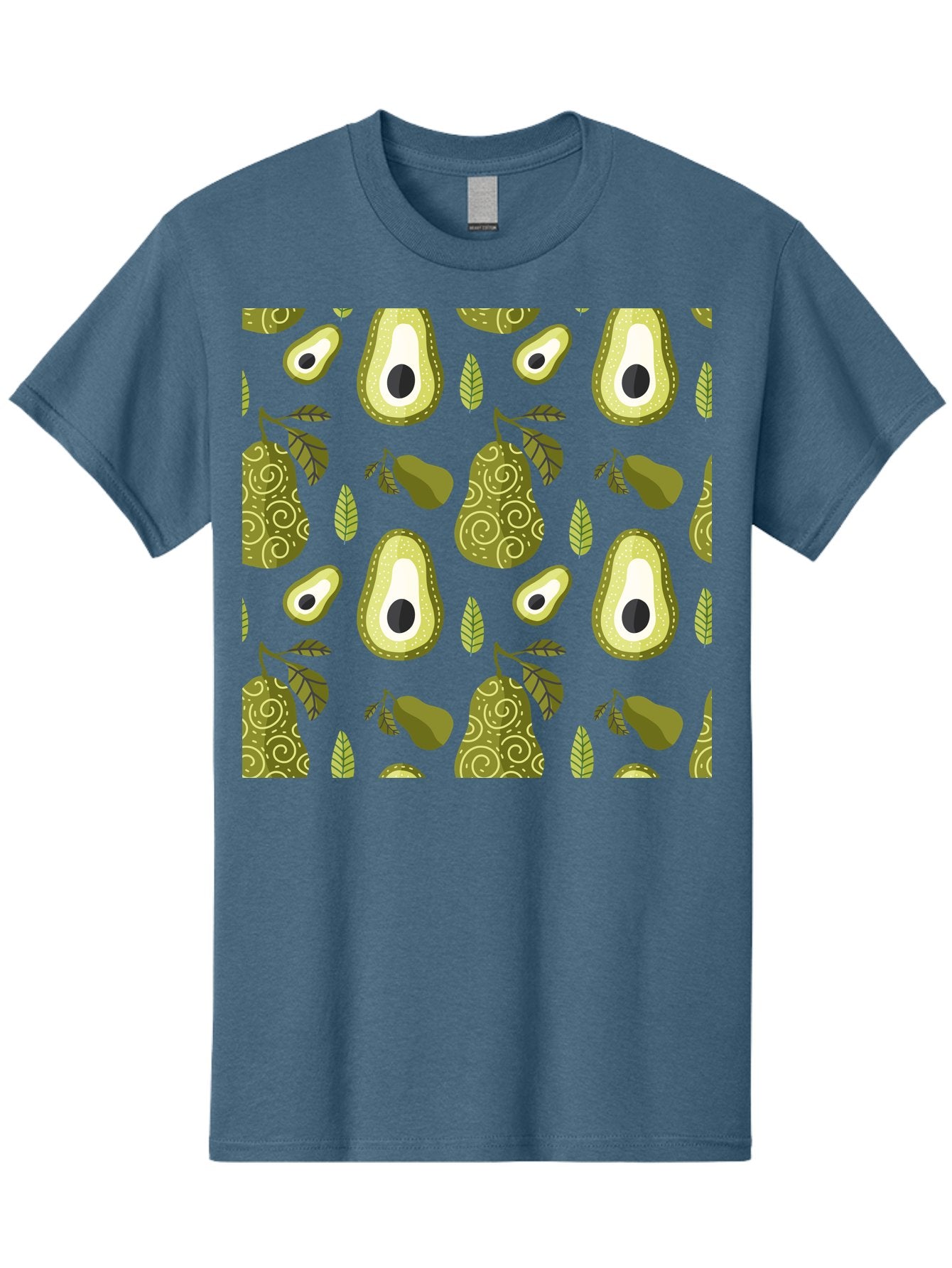 Avocado-Pattern Men'S Graphic Tee, 100% Cotton, Comfortable Casual Summer Wear, Machine Washable, Avocado Pattern, Half Avocados, Whole Avocados, Leaves, Swirls, Food Illustration, Healthy Eating, Organic Produce, Kitchen Decor, -  Aaa232 23