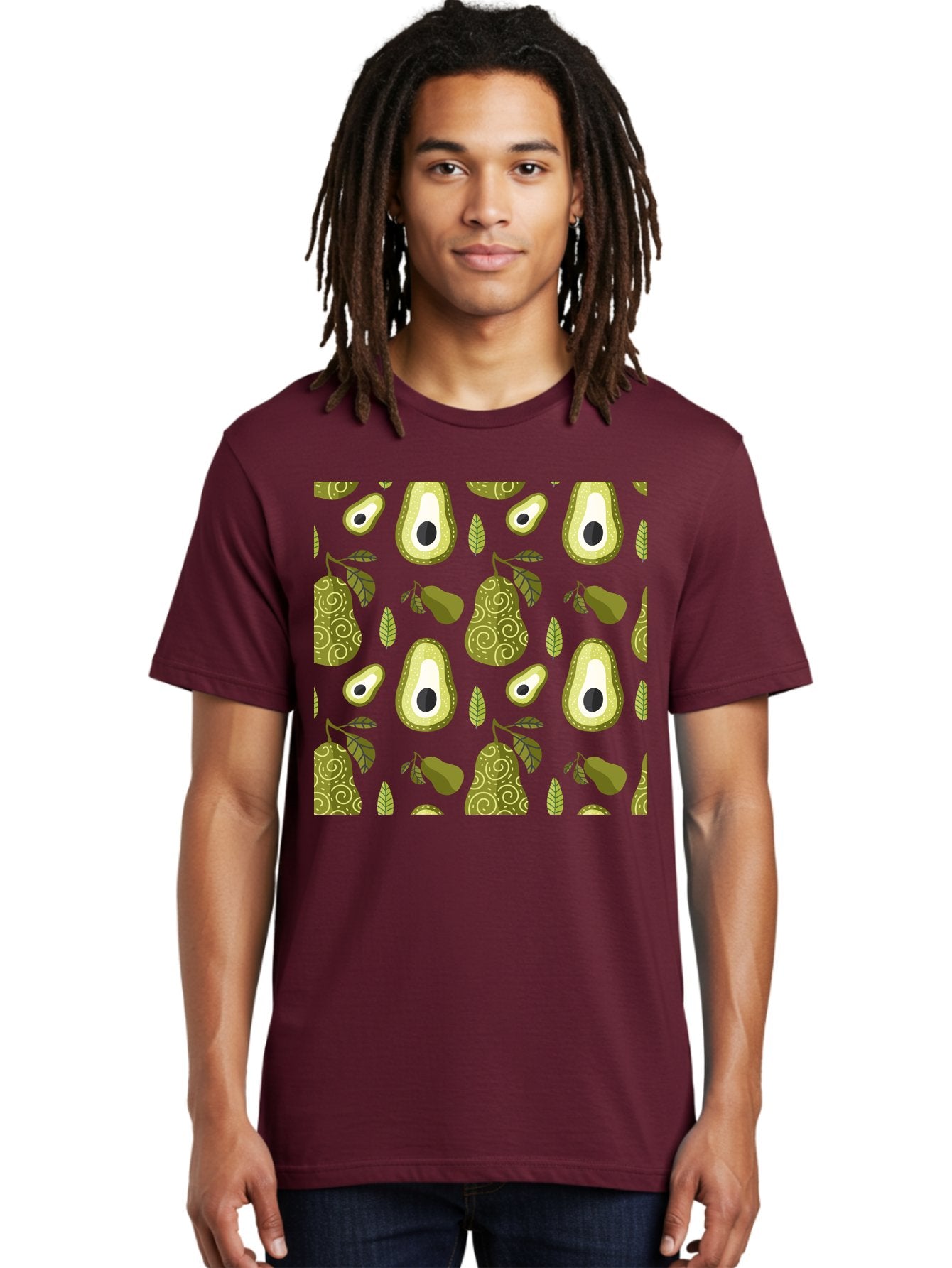 Avocado-Pattern Men'S Graphic Tee, 100% Cotton, Comfortable Casual Summer Wear, Machine Washable, Avocado Pattern, Half Avocados, Whole Avocados, Leaves, Swirls, Food Illustration, Healthy Eating, Organic Produce, Kitchen Decor, -  Aaa232 20