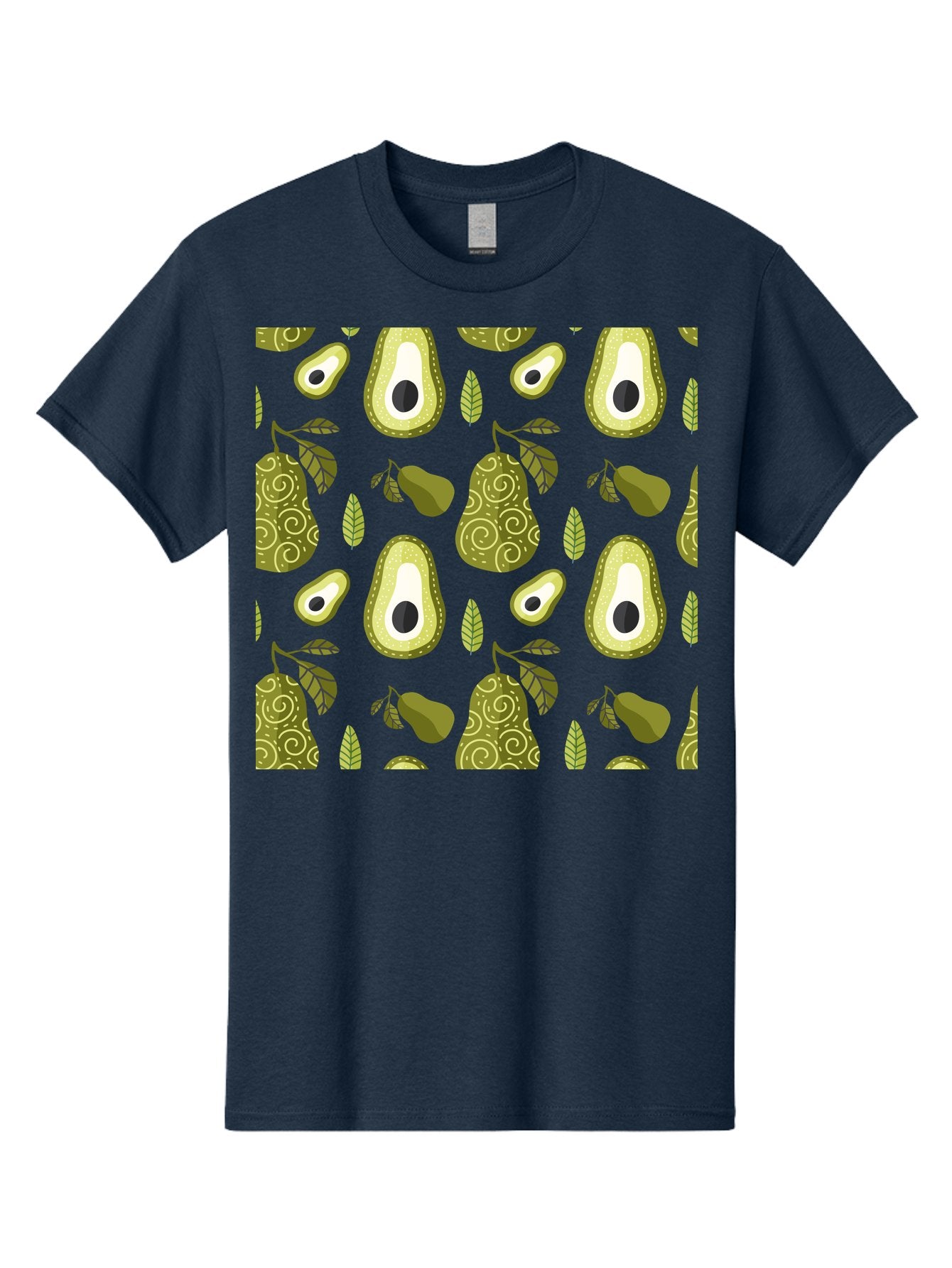 Avocado-Pattern Men'S Graphic Tee, 100% Cotton, Comfortable Casual Summer Wear, Machine Washable, Avocado Pattern, Half Avocados, Whole Avocados, Leaves, Swirls, Food Illustration, Healthy Eating, Organic Produce, Kitchen Decor, -  Aaa232 25