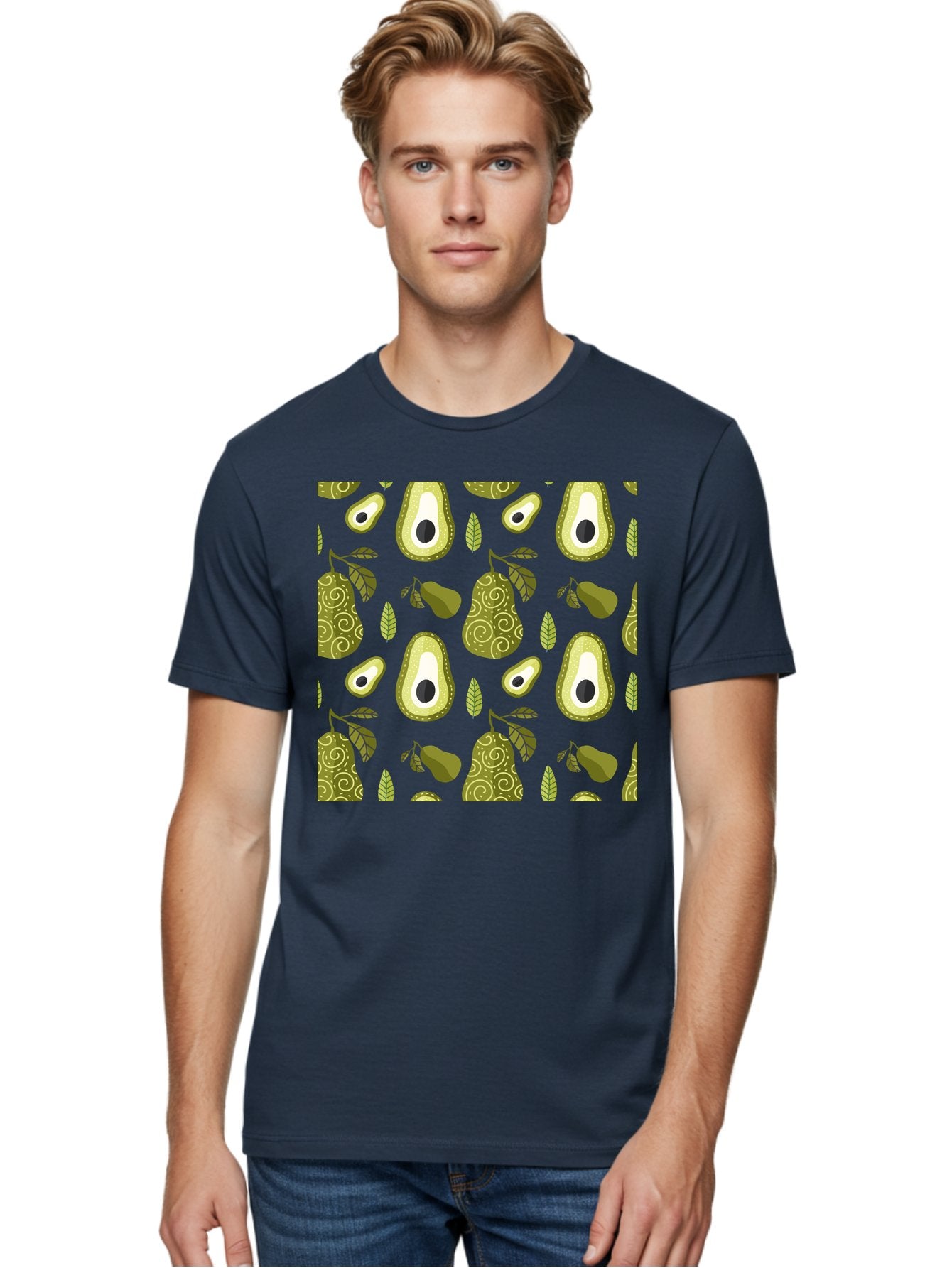 Avocado-Pattern Men'S Graphic Tee, 100% Cotton, Comfortable Casual Summer Wear, Machine Washable, Avocado Pattern, Half Avocados, Whole Avocados, Leaves, Swirls, Food Illustration, Healthy Eating, Organic Produce, Kitchen Decor, -  Aaa232 26