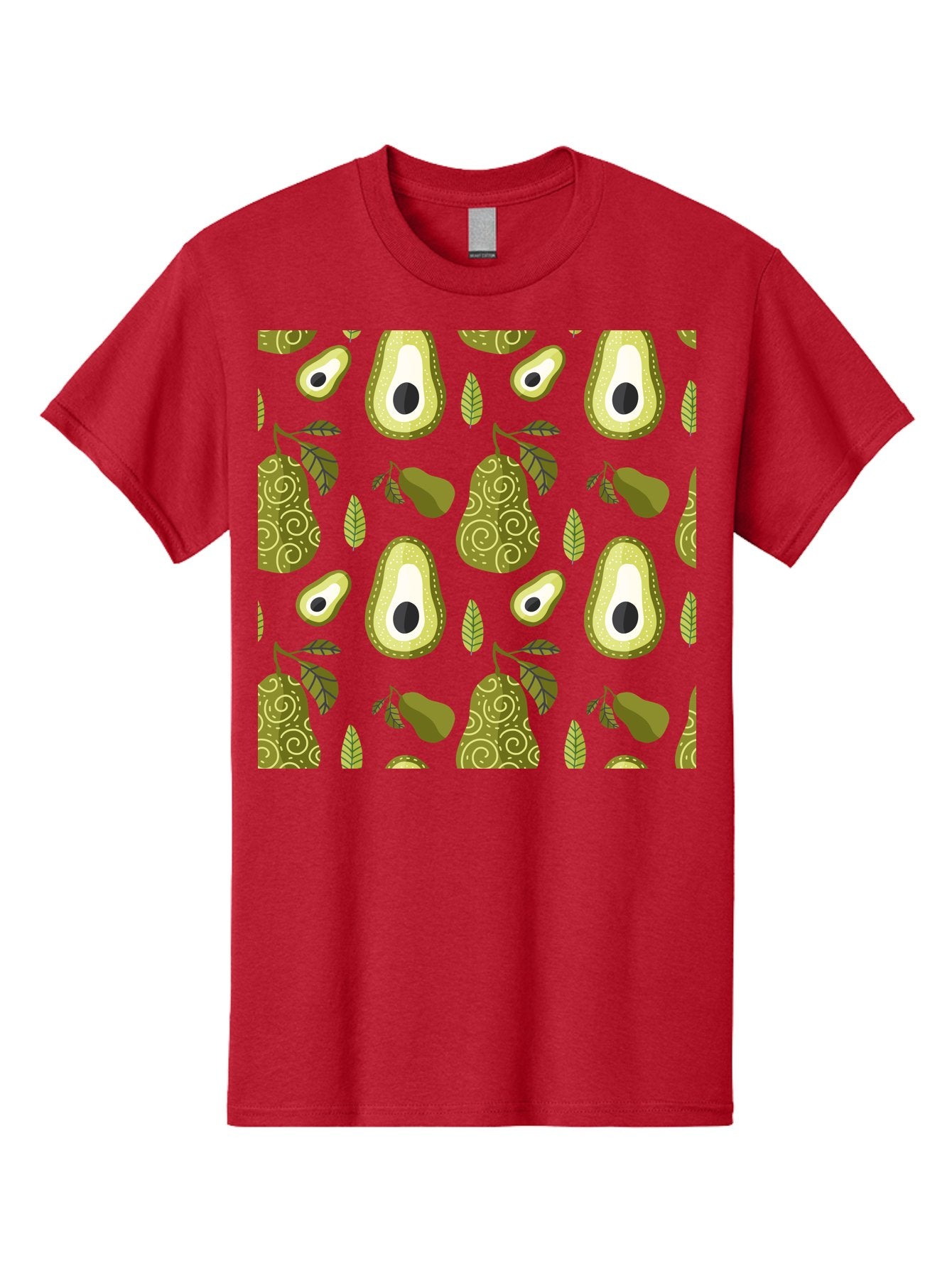 Avocado-Pattern Men'S Graphic Tee, 100% Cotton, Comfortable Casual Summer Wear, Machine Washable, Avocado Pattern, Half Avocados, Whole Avocados, Leaves, Swirls, Food Illustration, Healthy Eating, Organic Produce, Kitchen Decor, -  Aaa232