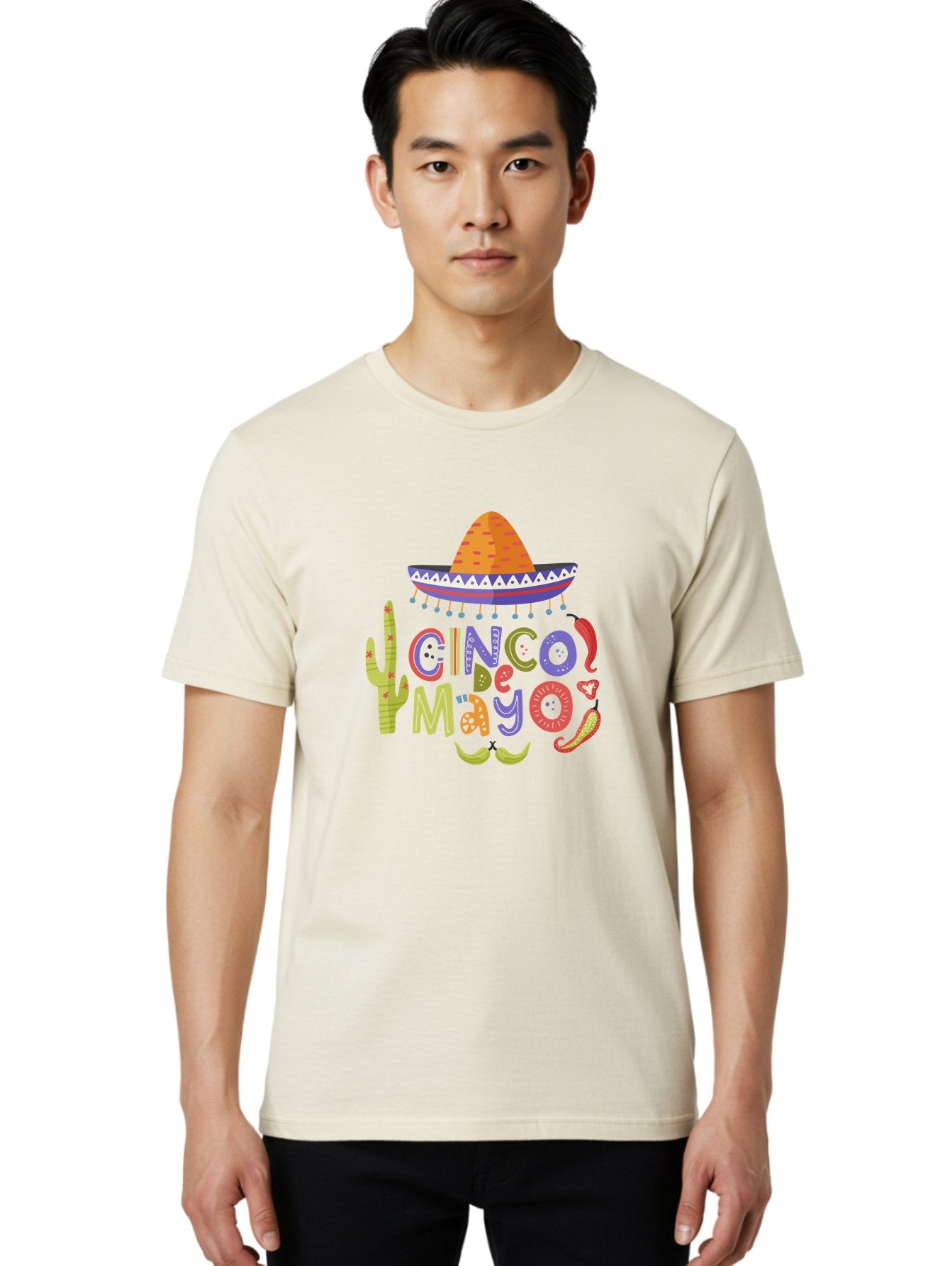 Cinco-De-Mayo-2 Men'S Graphic Tee, 100% Cotton, Comfortable Casual Summer Wear, Machine Washable, Cinco De Mayo, Mexican Holiday, Festive Celebration, Colorful Sombrero, Cactus, Chili Peppers, Vibrant Colors, Fiesta Theme, Party Decoration, -  Aaa234 4