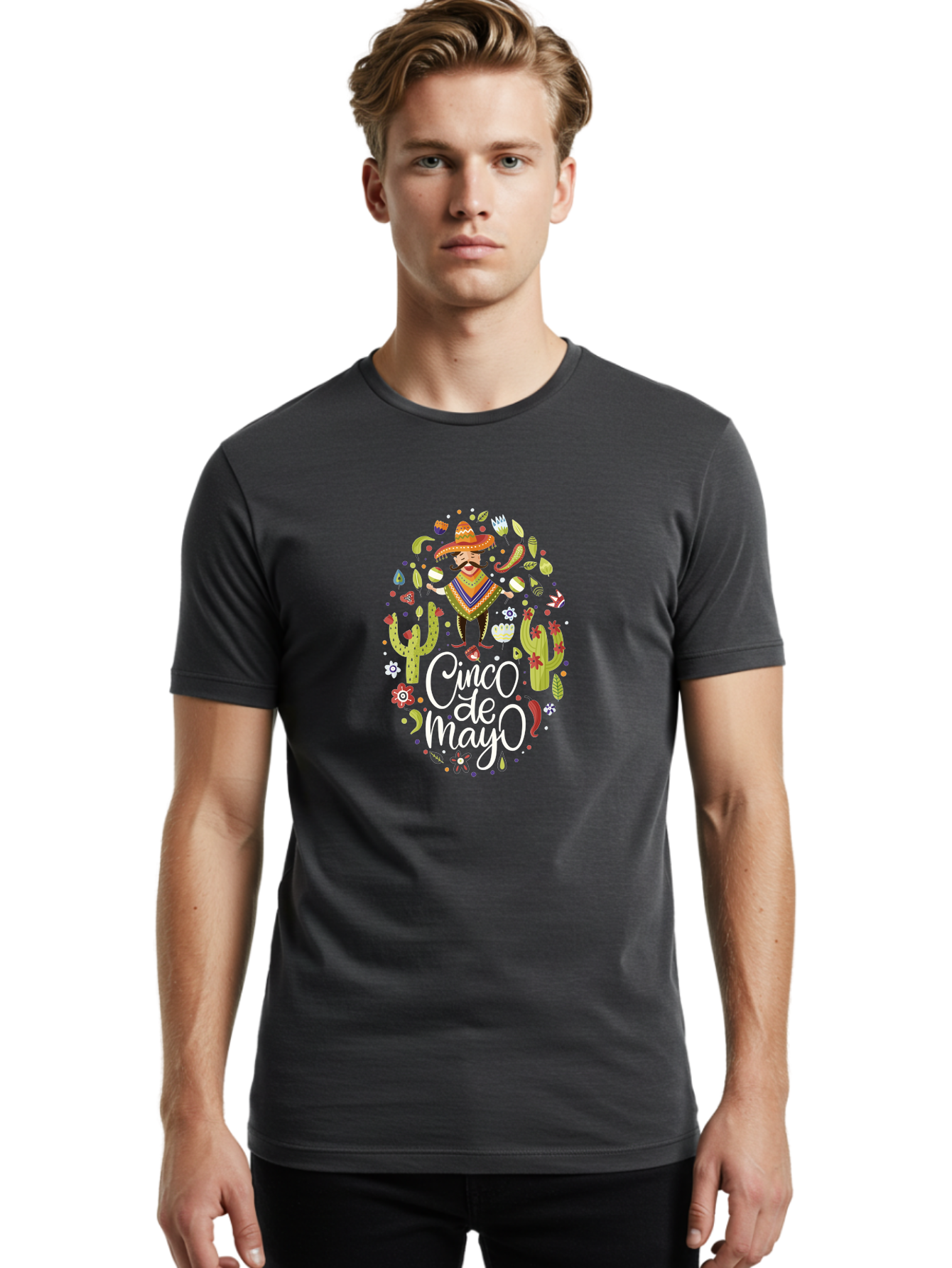 Cinco-De-Mayo-3 Men'S Graphic Tee, 100% Cotton, Comfortable Casual Summer Wear, Machine Washable, Mexican Fiesta, Cultural Celebration, Vibrant Colors, Mariachi Man, Cacti, Flowers, Festive Decorations, Traditional Attire, Party Atmosphere, -  Aaa235