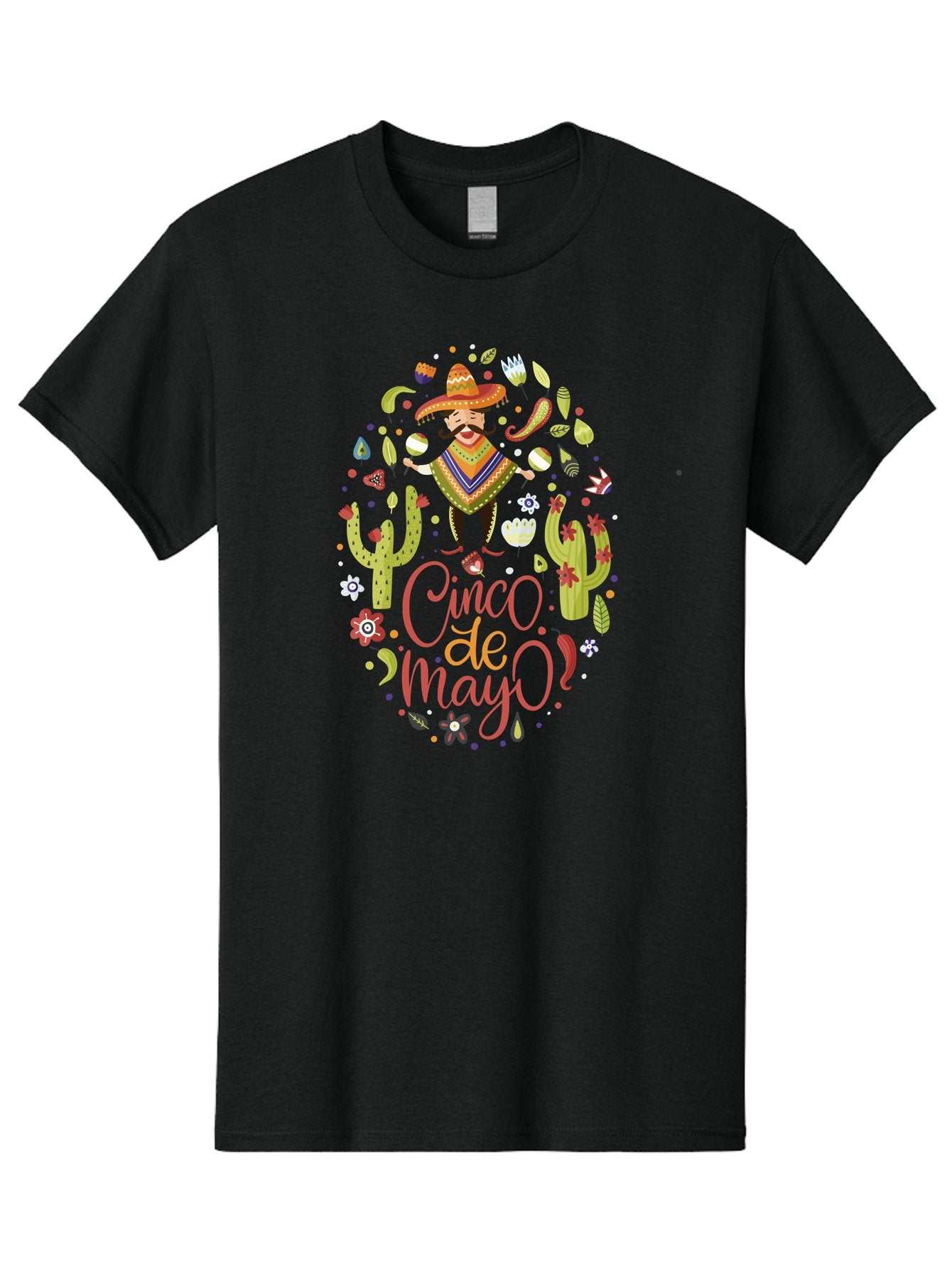 Cinco-De-Mayo Men'S Graphic Tee, 100% Cotton, Comfortable Casual Summer Wear, Machine Washable, Mexican Man, Sombrero, Poncho, Mustache, Maracas, Cacti, Flowers, Butterflies, Birds, Festive Atmosphere, Latin Culture, Holiday Celebration, -  Aaa240 17