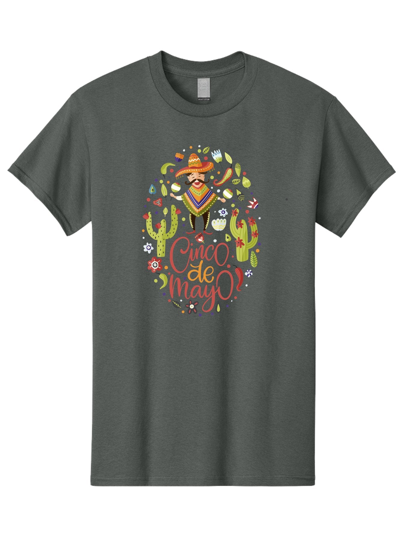 Cinco-De-Mayo Men'S Graphic Tee, 100% Cotton, Comfortable Casual Summer Wear, Machine Washable, Mexican Man, Sombrero, Poncho, Mustache, Maracas, Cacti, Flowers, Butterflies, Birds, Festive Atmosphere, Latin Culture, Holiday Celebration, -  Aaa240 25