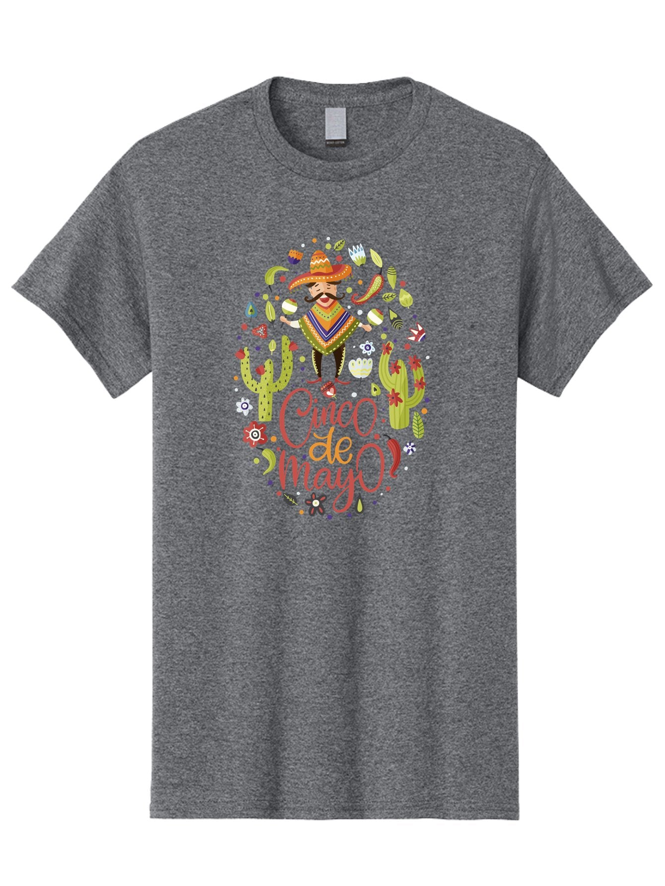 Cinco-De-Mayo Men'S Graphic Tee, 100% Cotton, Comfortable Casual Summer Wear, Machine Washable, Mexican Man, Sombrero, Poncho, Mustache, Maracas, Cacti, Flowers, Butterflies, Birds, Festive Atmosphere, Latin Culture, Holiday Celebration, -  Aaa240 27