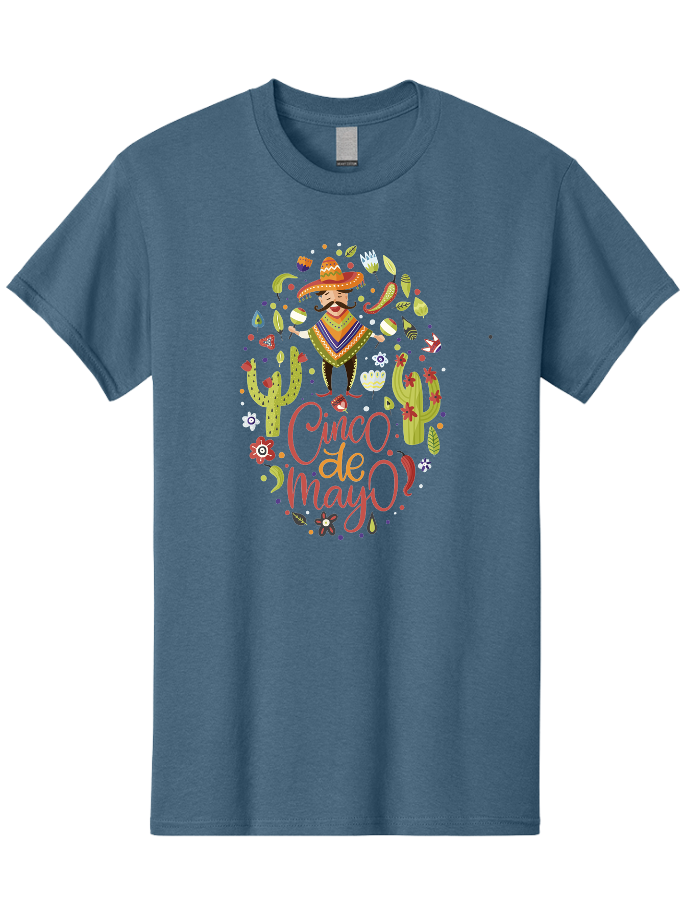 Cinco-De-Mayo Men'S Graphic Tee, 100% Cotton, Comfortable Casual Summer Wear, Machine Washable, Mexican Man, Sombrero, Poncho, Mustache, Maracas, Cacti, Flowers, Butterflies, Birds, Festive Atmosphere, Latin Culture, Holiday Celebration, -  Aaa240 19