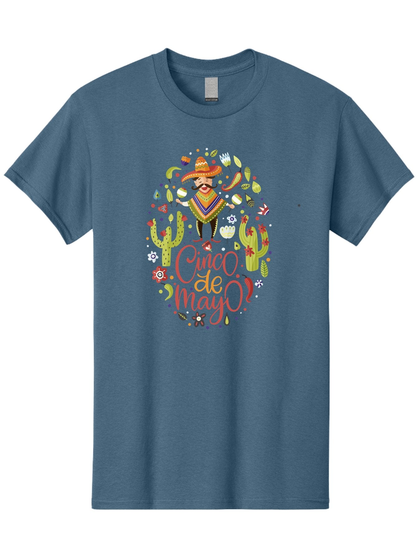 Cinco-De-Mayo Men'S Graphic Tee, 100% Cotton, Comfortable Casual Summer Wear, Machine Washable, Mexican Man, Sombrero, Poncho, Mustache, Maracas, Cacti, Flowers, Butterflies, Birds, Festive Atmosphere, Latin Culture, Holiday Celebration, -  Aaa240 15