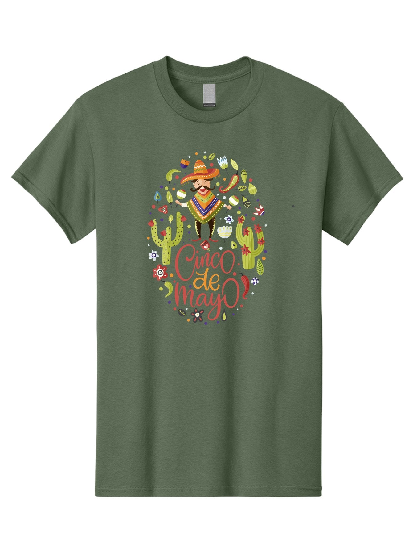 Cinco-De-Mayo Men'S Graphic Tee, 100% Cotton, Comfortable Casual Summer Wear, Machine Washable, Mexican Man, Sombrero, Poncho, Mustache, Maracas, Cacti, Flowers, Butterflies, Birds, Festive Atmosphere, Latin Culture, Holiday Celebration, -  Aaa240 23