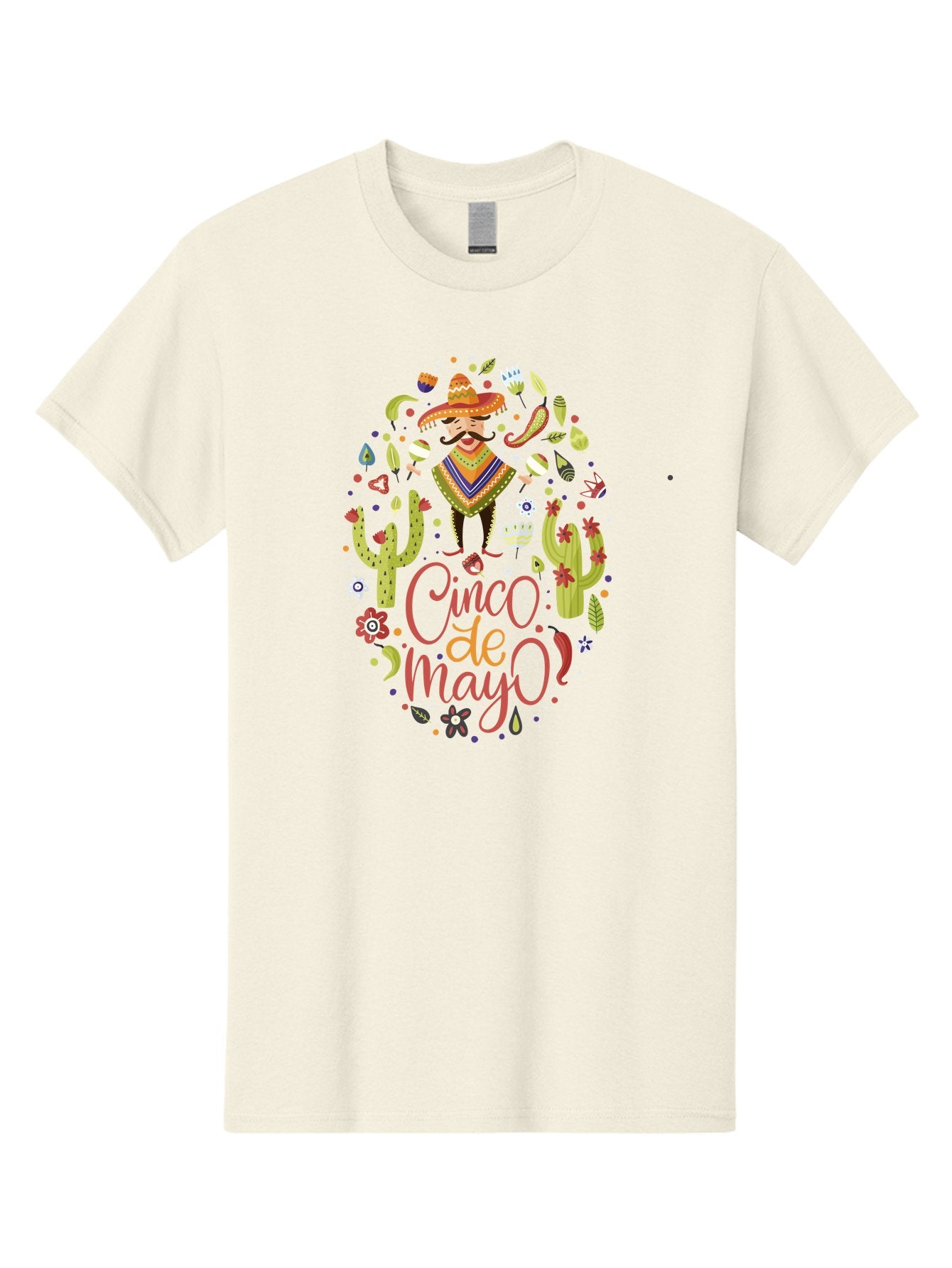 Cinco-De-Mayo Men'S Graphic Tee, 100% Cotton, Comfortable Casual Summer Wear, Machine Washable, Mexican Man, Sombrero, Poncho, Mustache, Maracas, Cacti, Flowers, Butterflies, Birds, Festive Atmosphere, Latin Culture, Holiday Celebration, -  Aaa240 5