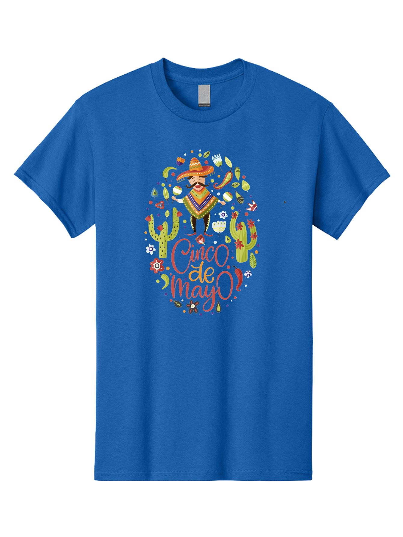 Cinco-De-Mayo Men'S Graphic Tee, 100% Cotton, Comfortable Casual Summer Wear, Machine Washable, Mexican Man, Sombrero, Poncho, Mustache, Maracas, Cacti, Flowers, Butterflies, Birds, Festive Atmosphere, Latin Culture, Holiday Celebration, -  Aaa240 29
