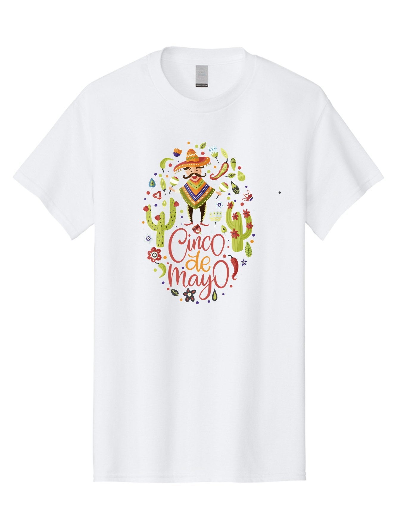 Cinco-De-Mayo Men'S Graphic Tee, 100% Cotton, Comfortable Casual Summer Wear, Machine Washable, Mexican Man, Sombrero, Poncho, Mustache, Maracas, Cacti, Flowers, Butterflies, Birds, Festive Atmosphere, Latin Culture, Holiday Celebration, -  Aaa240 11