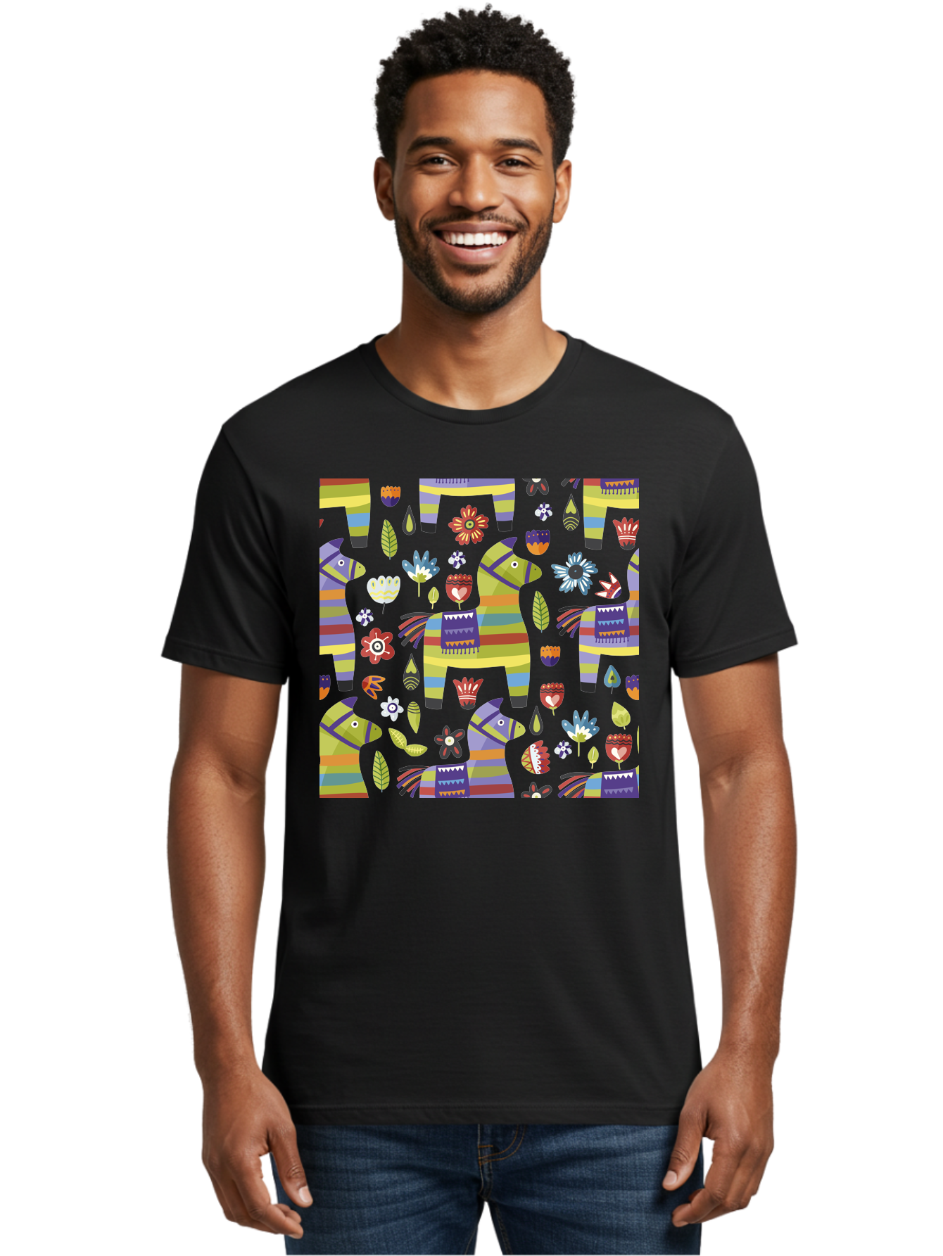 Colorful-Pattern Men'S Graphic Tee, 100% Cotton, Comfortable Casual Summer Wear, Machine Washable, Colorful Fish Pattern, Vibrant Flowers, Playful Design, Striped Elements, Whimsical Shapes, Abstract Art -  Aaa241 28