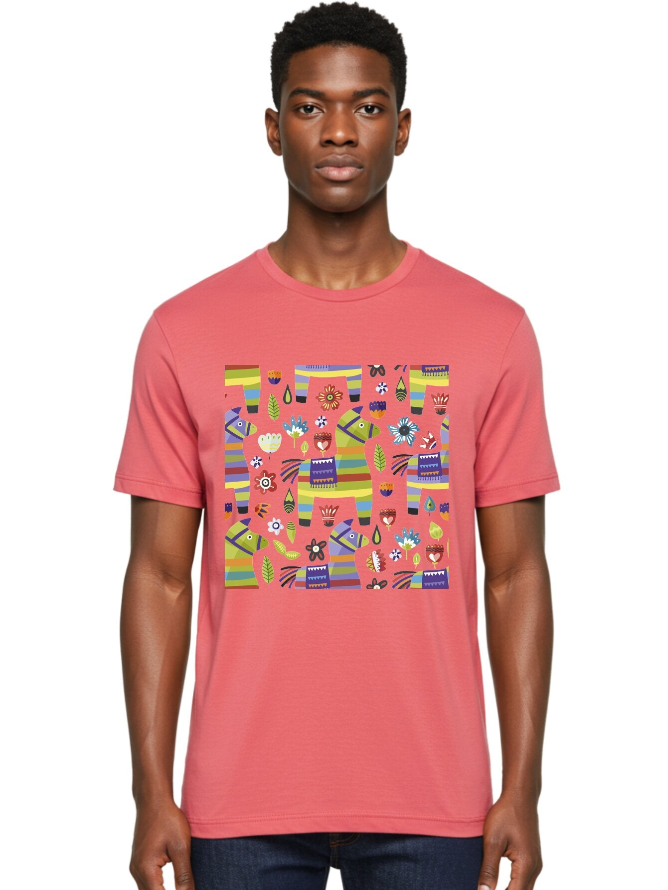 Colorful-Pattern Men'S Graphic Tee, 100% Cotton, Comfortable Casual Summer Wear, Machine Washable, Colorful Fish Pattern, Vibrant Flowers, Playful Design, Striped Elements, Whimsical Shapes, Abstract Art -  Aaa241 12