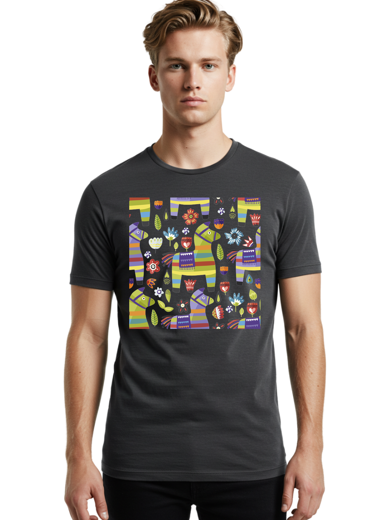 Colorful-Pattern Men'S Graphic Tee, 100% Cotton, Comfortable Casual Summer Wear, Machine Washable, Colorful Fish Pattern, Vibrant Flowers, Playful Design, Striped Elements, Whimsical Shapes, Abstract Art -  Aaa241 30