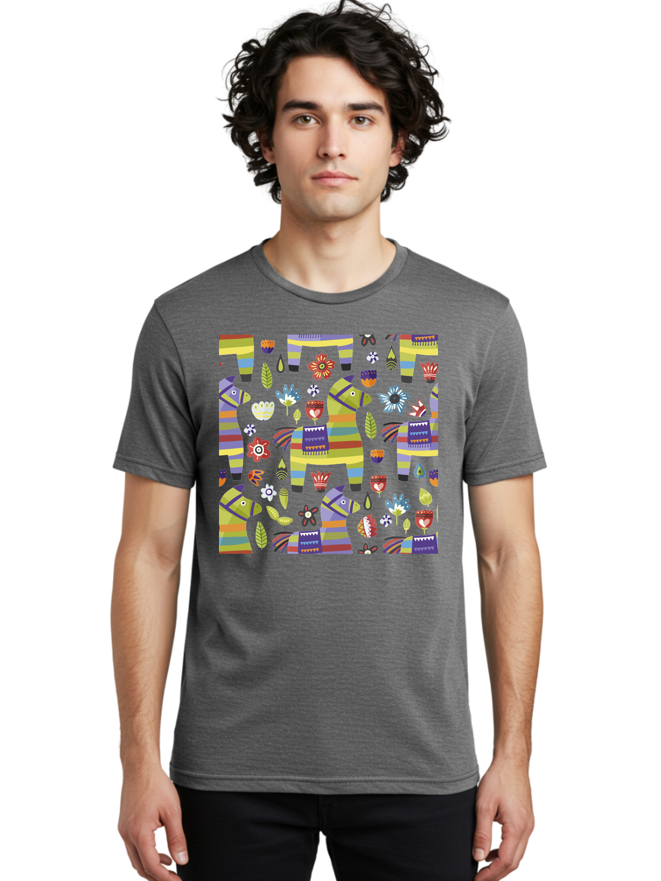 Colorful-Pattern Men'S Graphic Tee, 100% Cotton, Comfortable Casual Summer Wear, Machine Washable, Colorful Fish Pattern, Vibrant Flowers, Playful Design, Striped Elements, Whimsical Shapes, Abstract Art -  Aaa241 26