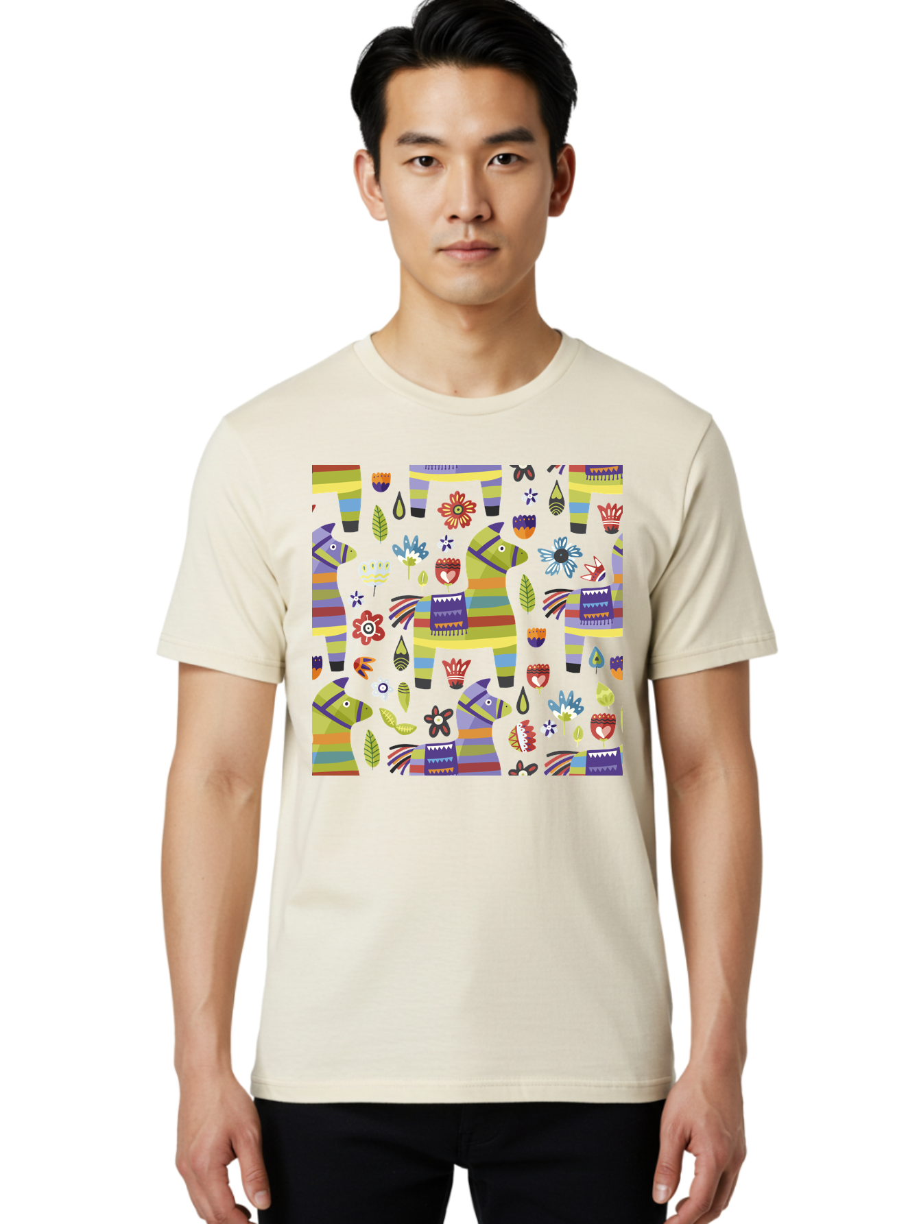 Colorful-Pattern Men'S Graphic Tee, 100% Cotton, Comfortable Casual Summer Wear, Machine Washable, Colorful Fish Pattern, Vibrant Flowers, Playful Design, Striped Elements, Whimsical Shapes, Abstract Art -  Aaa241 6