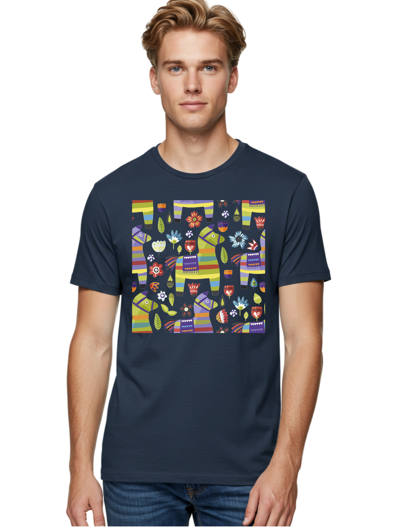 Colorful-Pattern Men'S Graphic Tee, 100% Cotton, Comfortable Casual Summer Wear, Machine Washable, Colorful Fish Pattern, Vibrant Flowers, Playful Design, Striped Elements, Whimsical Shapes, Abstract Art -  Aaa241 18