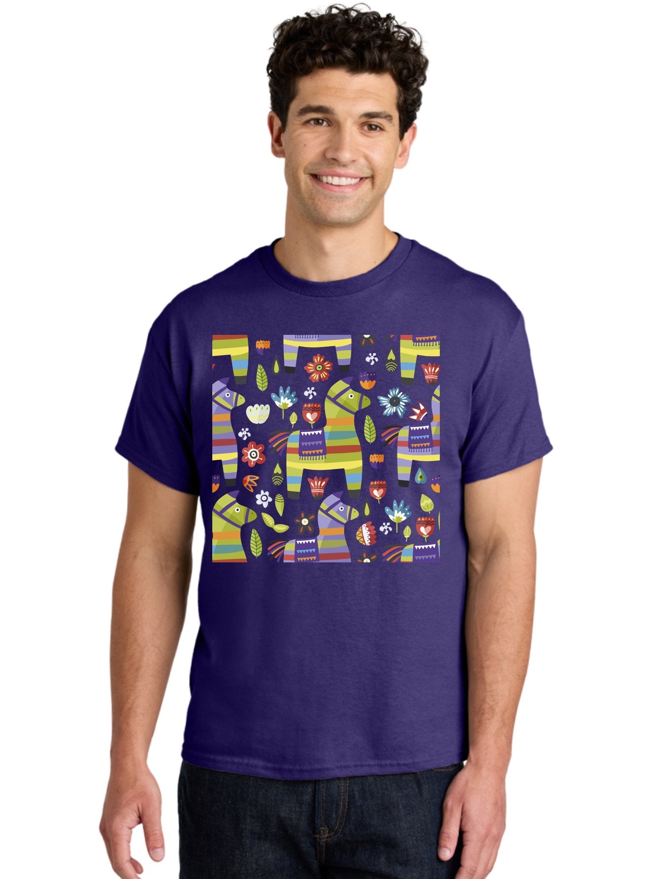 Colorful-Pattern Men'S Graphic Tee, 100% Cotton, Comfortable Casual Summer Wear, Machine Washable, Colorful Fish Pattern, Vibrant Flowers, Playful Design, Striped Elements, Whimsical Shapes, Abstract Art -  Aaa241 4