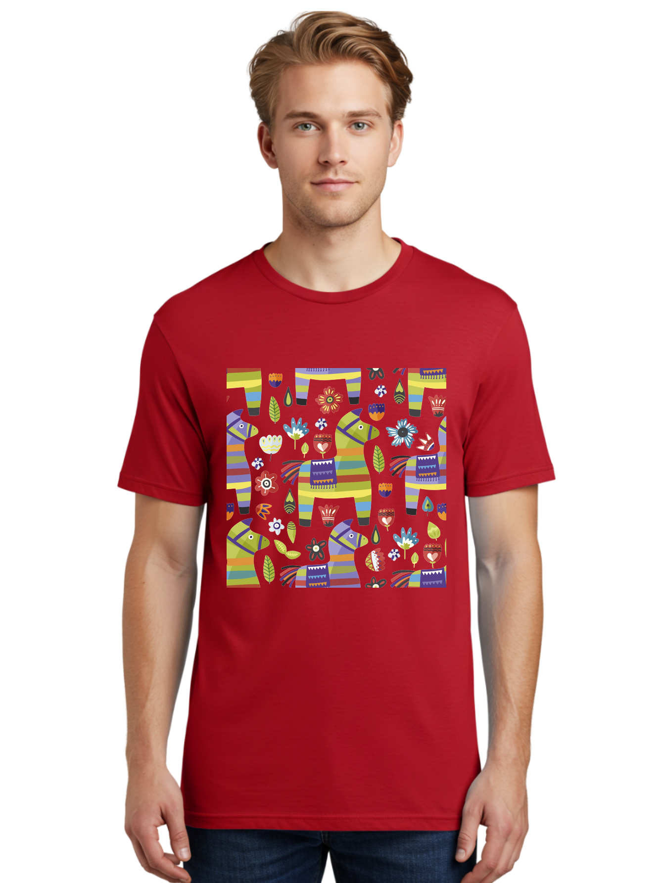 Colorful-Pattern Men'S Graphic Tee, 100% Cotton, Comfortable Casual Summer Wear, Machine Washable, Colorful Fish Pattern, Vibrant Flowers, Playful Design, Striped Elements, Whimsical Shapes, Abstract Art -  Aaa241 20