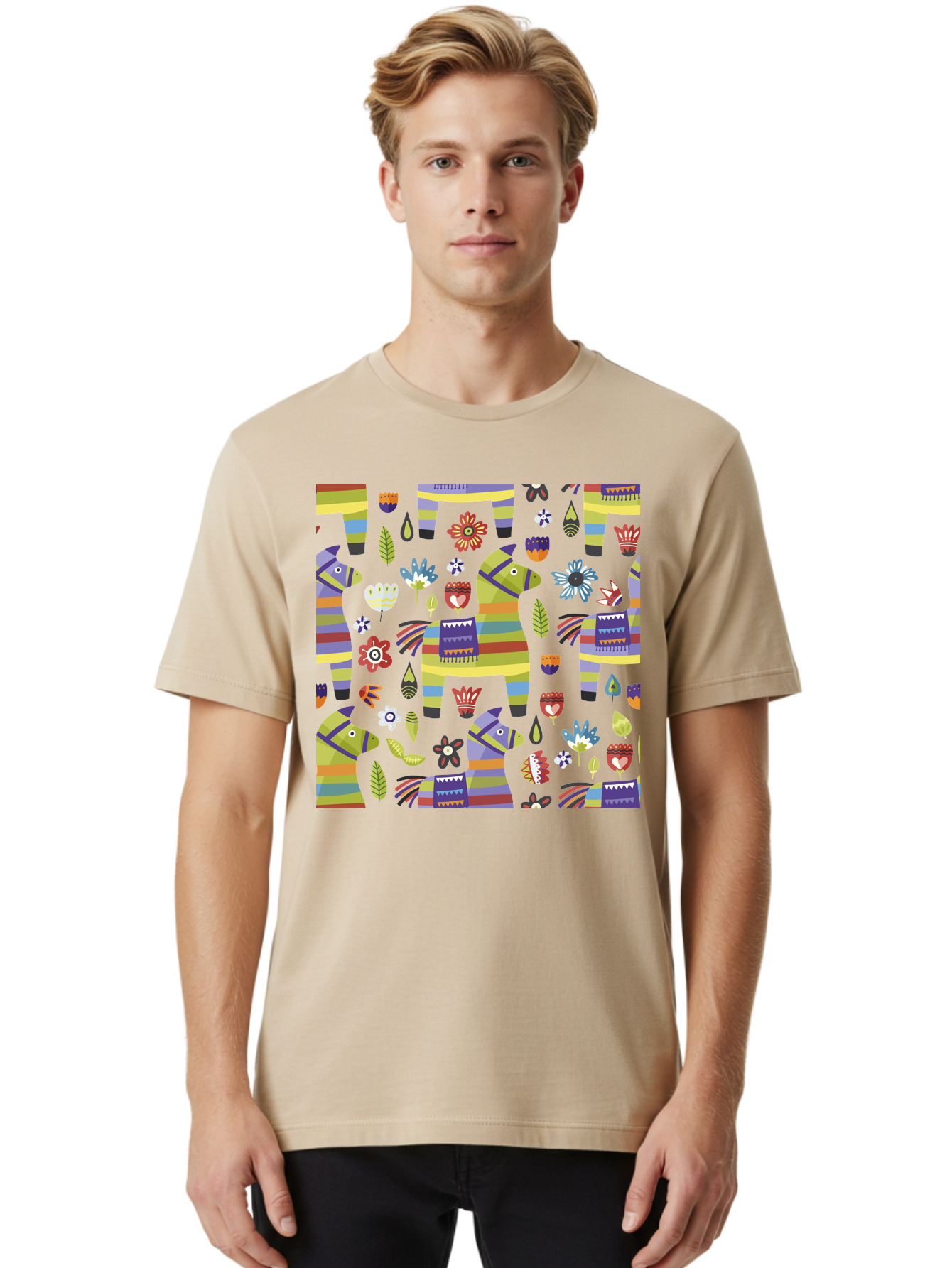 Colorful-Pattern Men'S Graphic Tee, 100% Cotton, Comfortable Casual Summer Wear, Machine Washable, Colorful Fish Pattern, Vibrant Flowers, Playful Design, Striped Elements, Whimsical Shapes, Abstract Art -  Aaa241 22