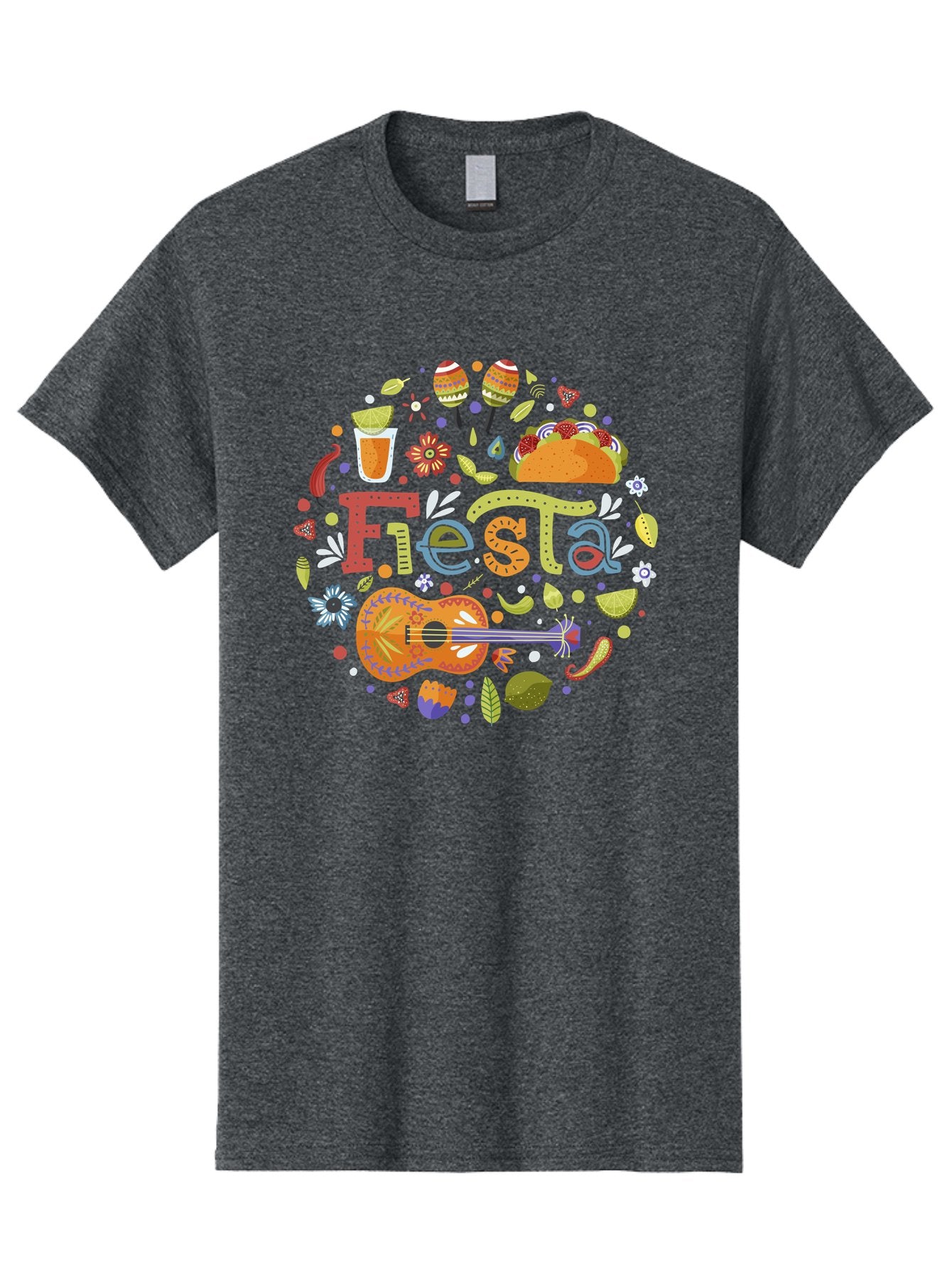 Festa Men'S Graphic Tee, 100% Cotton, Comfortable Casual Summer Wear, Machine Washable, Festival Vibes, Colorful Illustration, Mexican Food, Drinks, Flowers, Guitar, Maracas, Lively Celebration, Vibrant Colors, Festive Atmosphere, Party, -  Aaa242 17