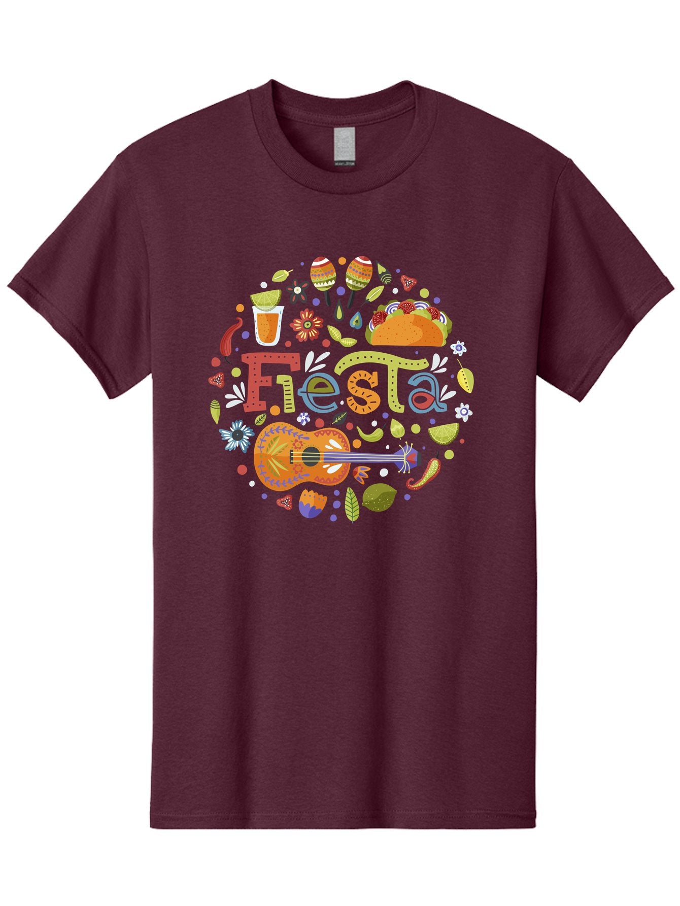 Festa Men'S Graphic Tee, 100% Cotton, Comfortable Casual Summer Wear, Machine Washable, Festival Vibes, Colorful Illustration, Mexican Food, Drinks, Flowers, Guitar, Maracas, Lively Celebration, Vibrant Colors, Festive Atmosphere, Party, -  Aaa242 13