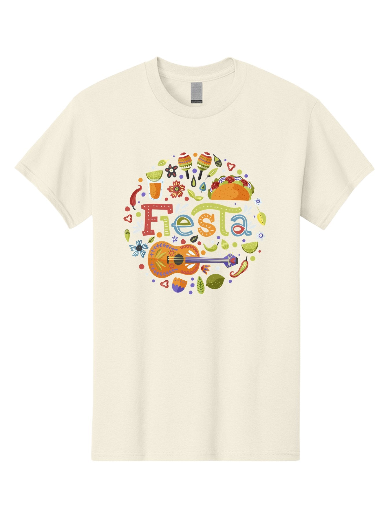 Festa Men'S Graphic Tee, 100% Cotton, Comfortable Casual Summer Wear, Machine Washable, Festival Vibes, Colorful Illustration, Mexican Food, Drinks, Flowers, Guitar, Maracas, Lively Celebration, Vibrant Colors, Festive Atmosphere, Party, -  Aaa242 27