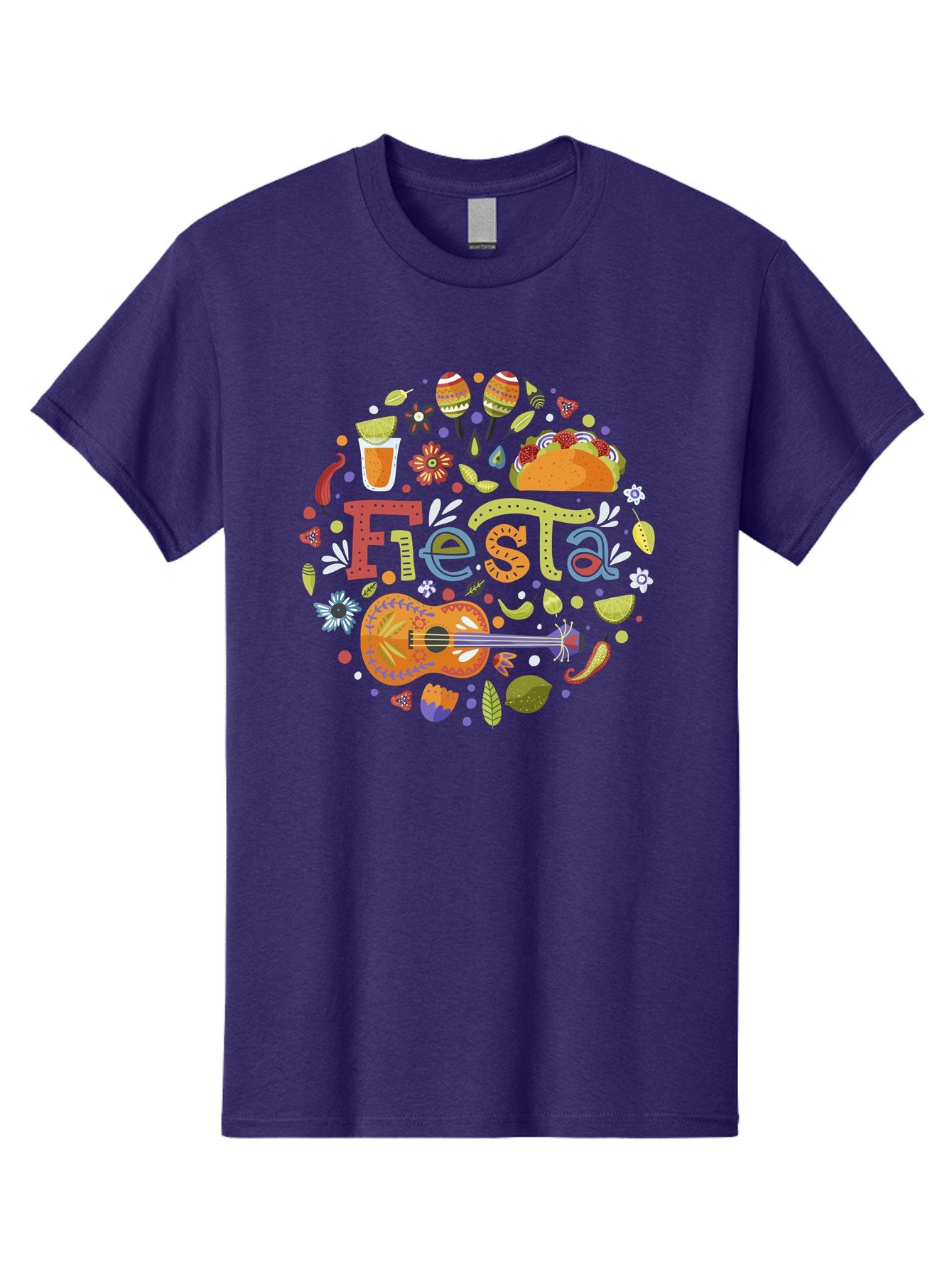 Festa Men'S Graphic Tee, 100% Cotton, Comfortable Casual Summer Wear, Machine Washable, Festival Vibes, Colorful Illustration, Mexican Food, Drinks, Flowers, Guitar, Maracas, Lively Celebration, Vibrant Colors, Festive Atmosphere, Party, -  Aaa242 3