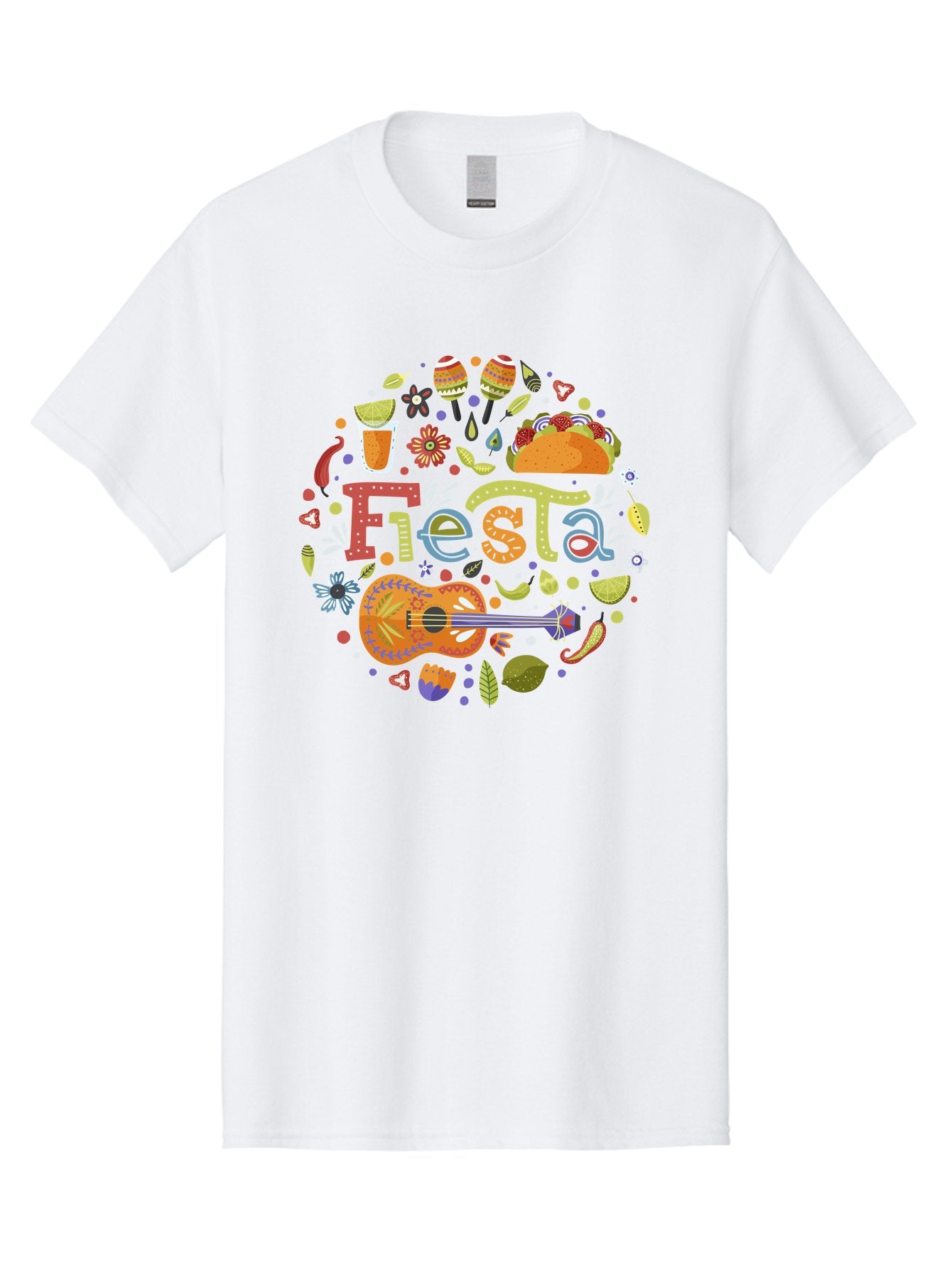 Festa Men'S Graphic Tee, 100% Cotton, Comfortable Casual Summer Wear, Machine Washable, Festival Vibes, Colorful Illustration, Mexican Food, Drinks, Flowers, Guitar, Maracas, Lively Celebration, Vibrant Colors, Festive Atmosphere, Party, -  Aaa242 29