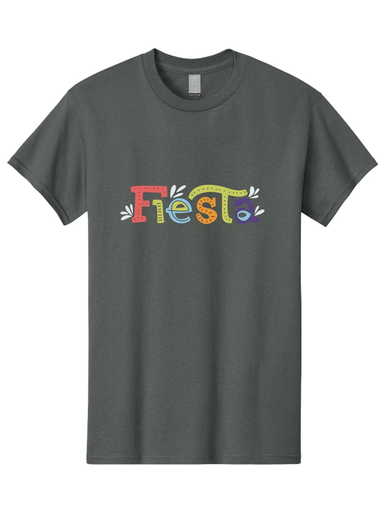 Fiesta-1 Men'S Graphic Tee, 100% Cotton, Comfortable Casual Summer Wear, Machine Washable, Vibrant Lettering, Colorful Text, Fiesta Theme, Festive Design, Celebration Graphics, Party Decoration, Multicolored Font, Decorative Leaves -  Aaa243 19