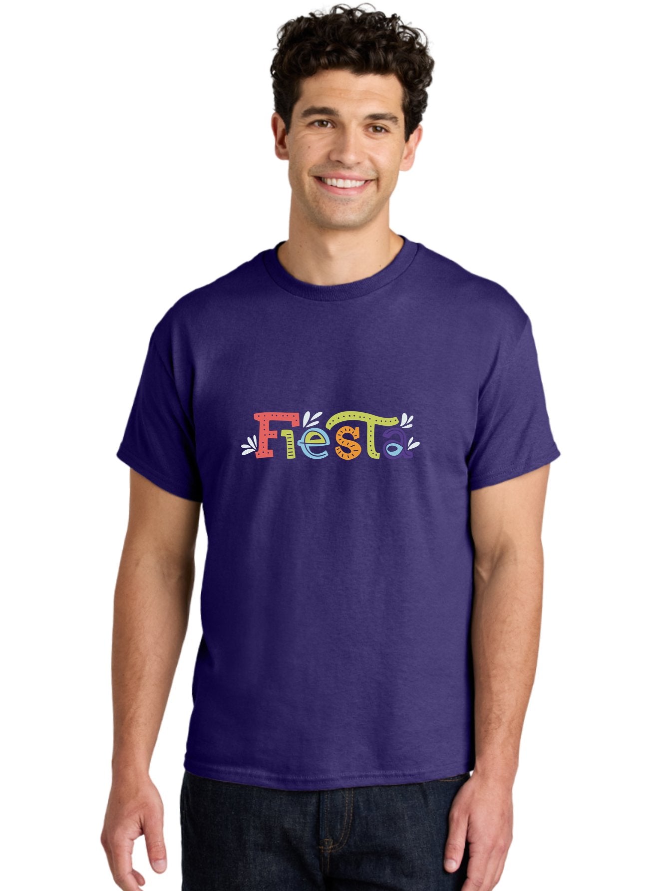 Fiesta-1 Men'S Graphic Tee, 100% Cotton, Comfortable Casual Summer Wear, Machine Washable, Vibrant Lettering, Colorful Text, Fiesta Theme, Festive Design, Celebration Graphics, Party Decoration, Multicolored Font, Decorative Leaves -  Aaa243 22