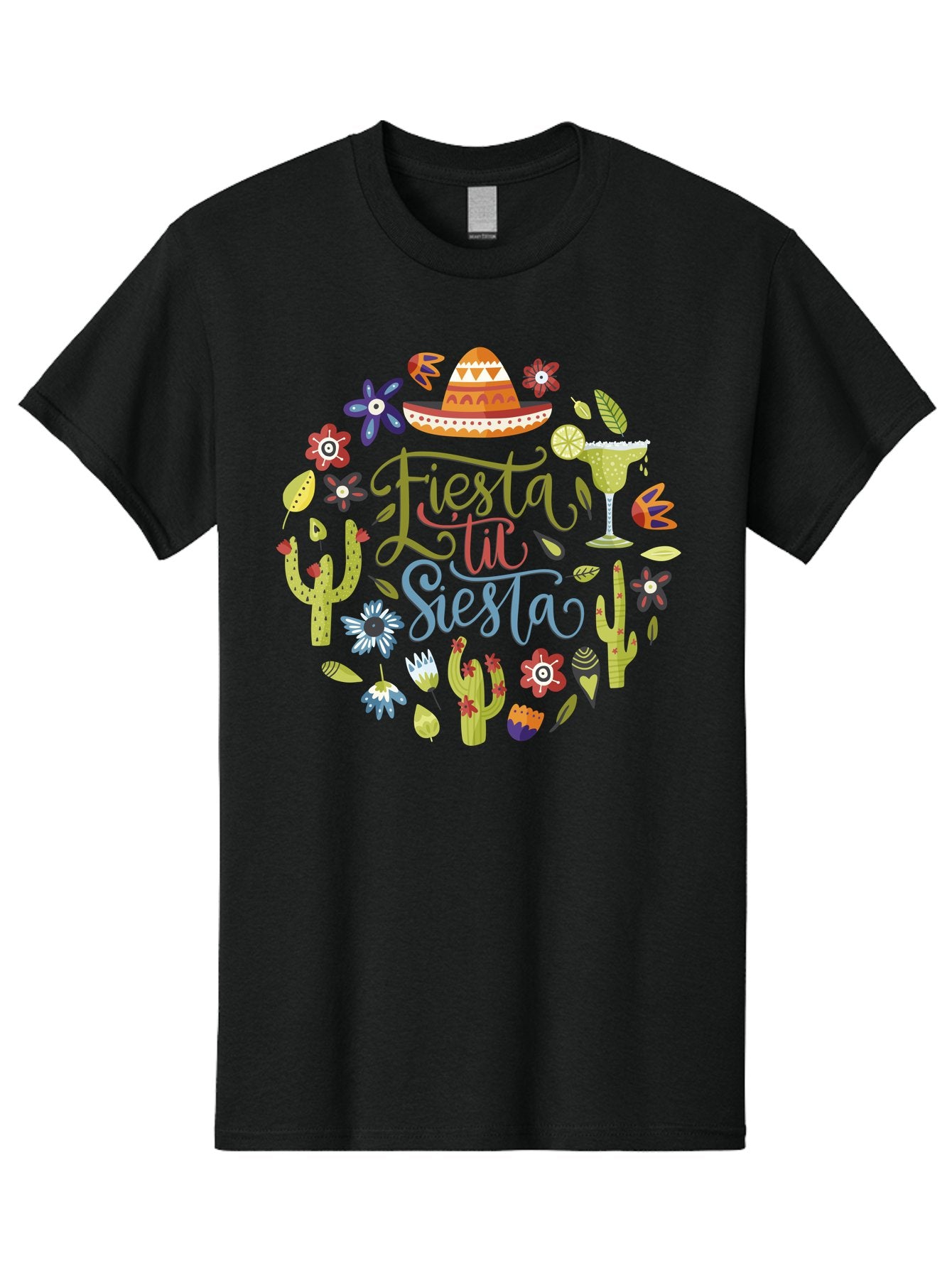 Fiesta-Till-Siesta Men'S Graphic Tee, 100% Cotton, Comfortable Casual Summer Wear, Machine Washable, Fiesta, Siesta, Colorful Flowers, Cacti, Sombrero, Margarita Glass, Margarita, Party, Celebration, Mexican Culture, Vibrant Colors, -  Aaa247 7