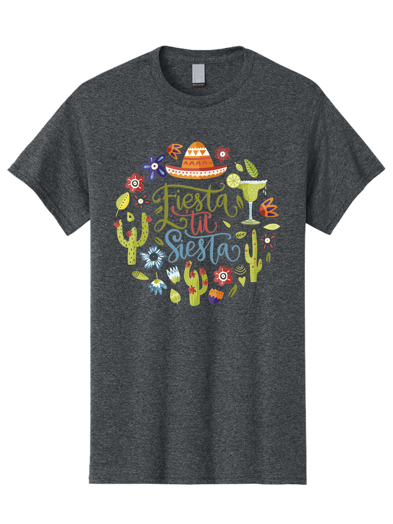 Fiesta-Till-Siesta Men'S Graphic Tee, 100% Cotton, Comfortable Casual Summer Wear, Machine Washable, Fiesta, Siesta, Colorful Flowers, Cacti, Sombrero, Margarita Glass, Margarita, Party, Celebration, Mexican Culture, Vibrant Colors, -  Aaa247 25