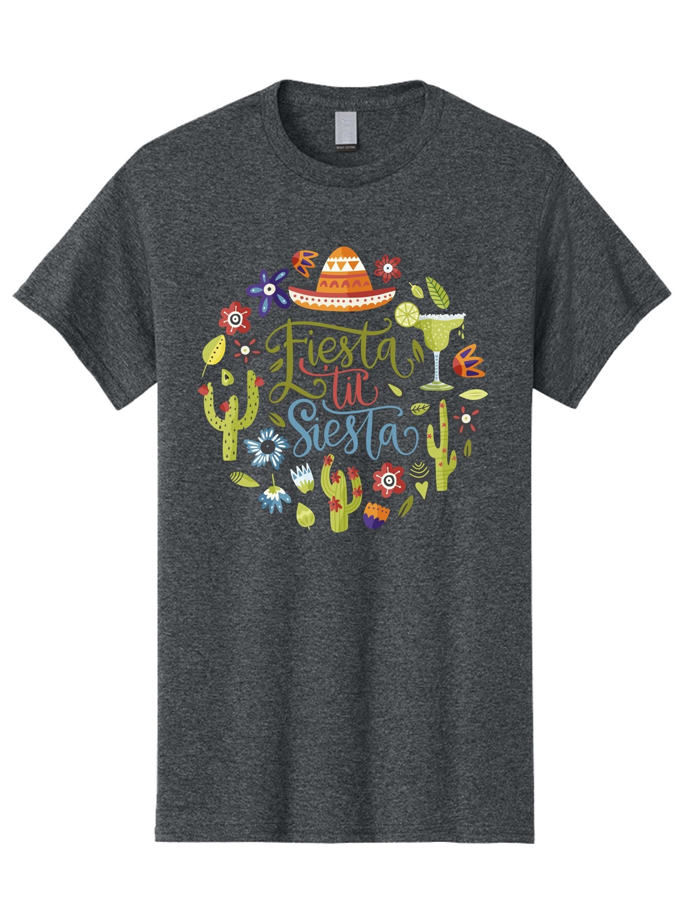 Fiesta-Till-Siesta Men'S Graphic Tee, 100% Cotton, Comfortable Casual Summer Wear, Machine Washable, Fiesta, Siesta, Colorful Flowers, Cacti, Sombrero, Margarita Glass, Margarita, Party, Celebration, Mexican Culture, Vibrant Colors, -  Aaa247 23